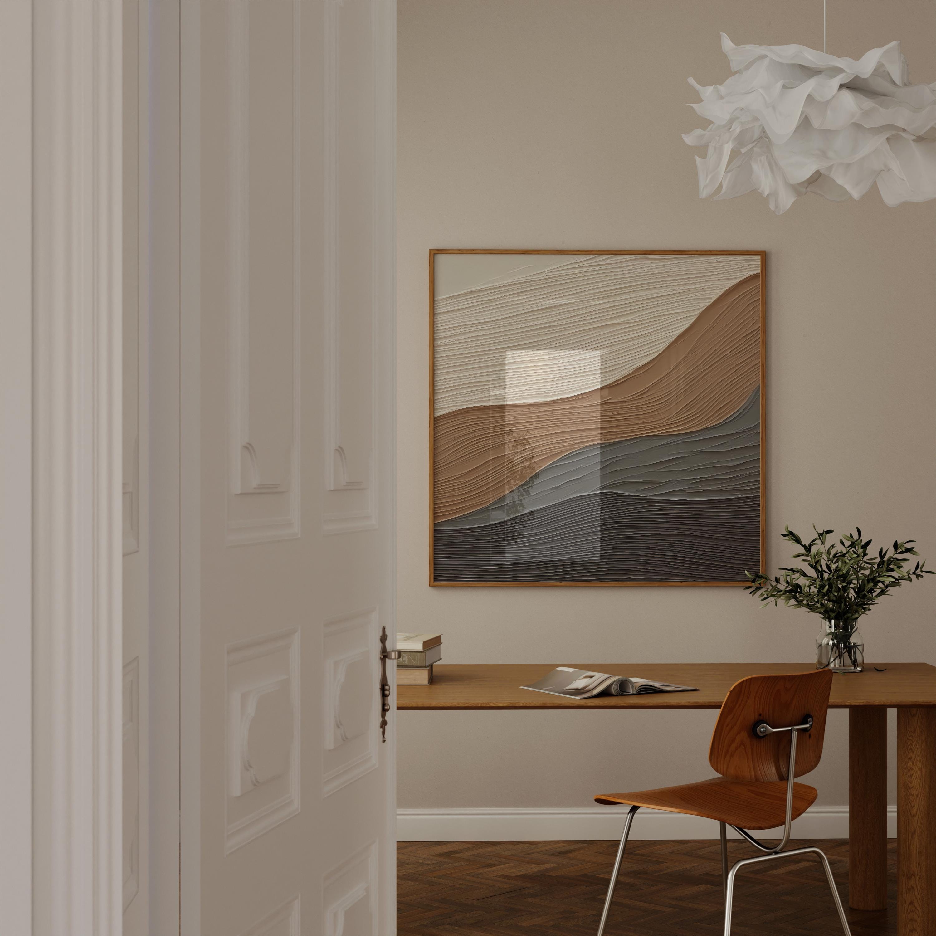 Earthen Waves: Minimalist Ocean Art Print | Framed Earth-Tone Wall Decor