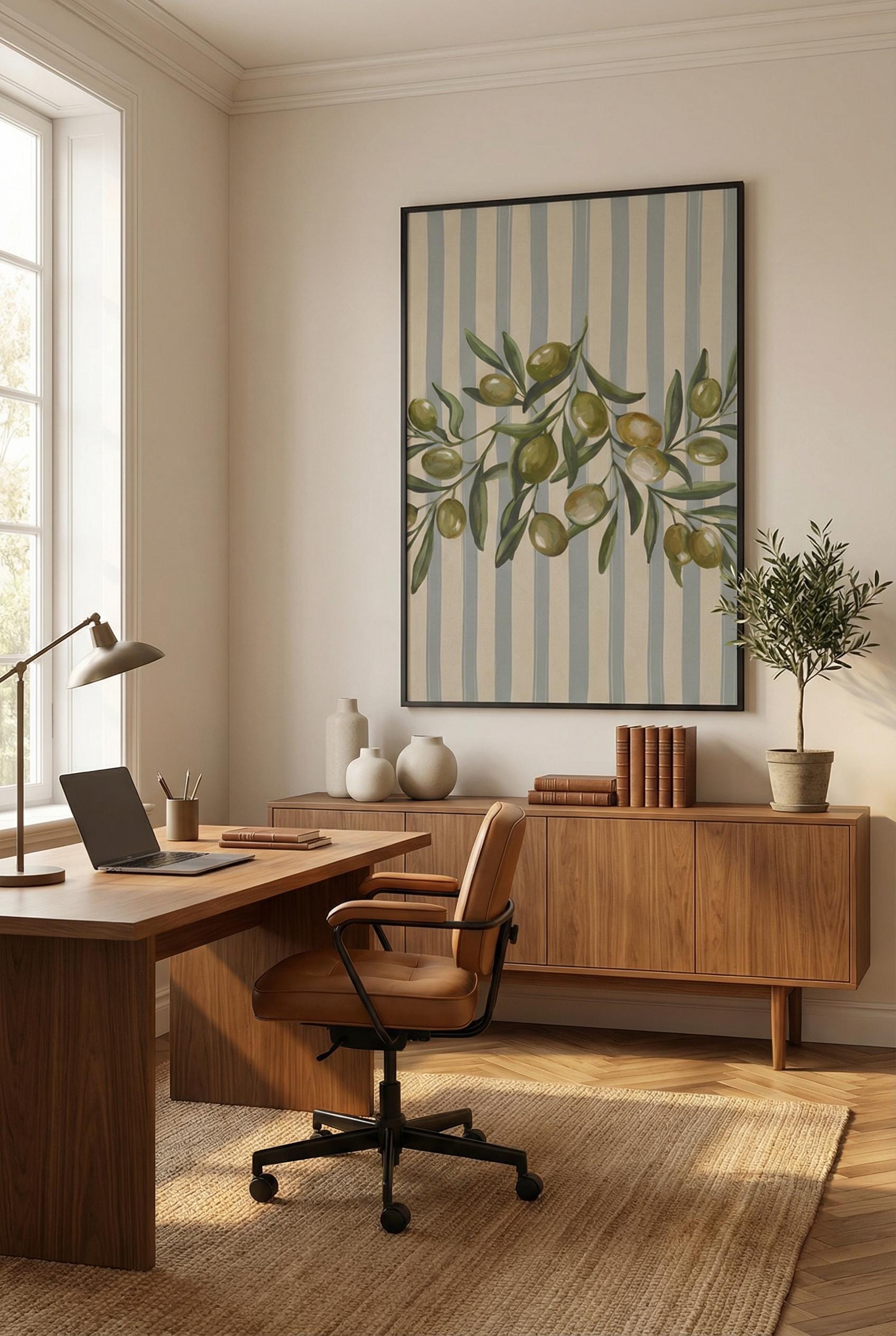 Olives Blue Lines Wall Art: Modern Abstract Print for Home