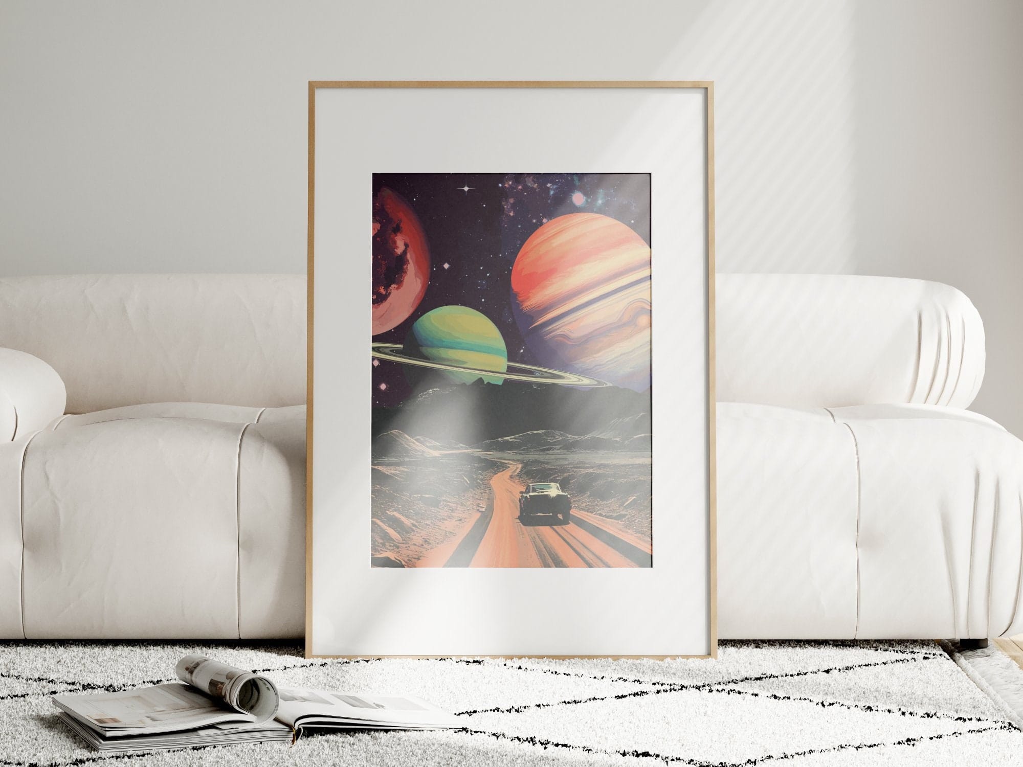 Space Drive Wall Art: Vintage Sci-Fi Collage (Self-Adhesive, Removable)