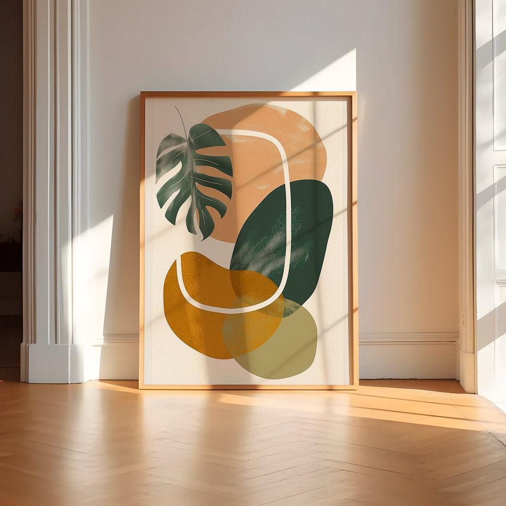Tropical Rhythms: Mid-Century Modern Abstract Leaf Art | Boho Chic Wall Decor
