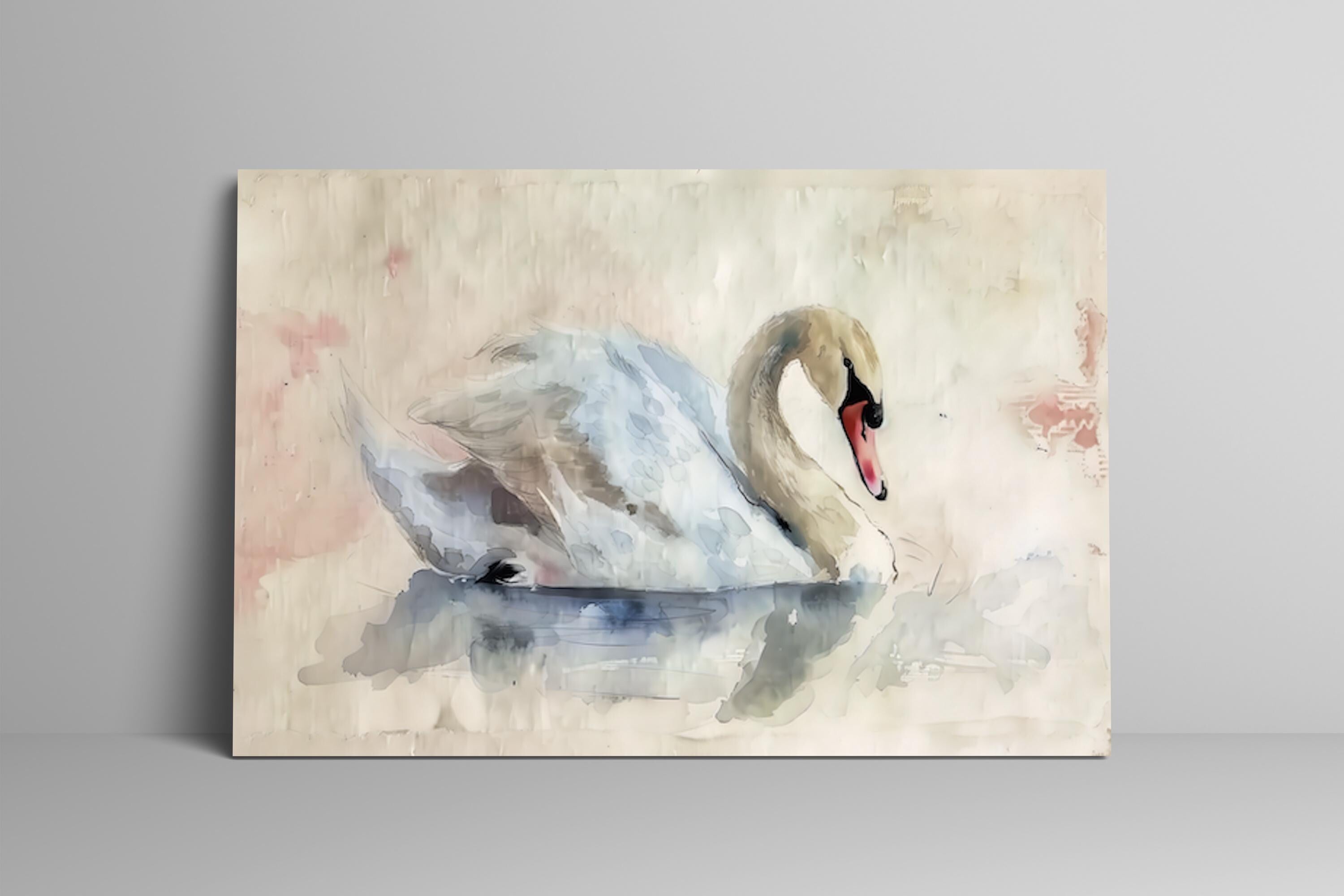 Serene Grace: Elegant Swan Watercolor Art Print | Calming & Peaceful Lake Scene Decor