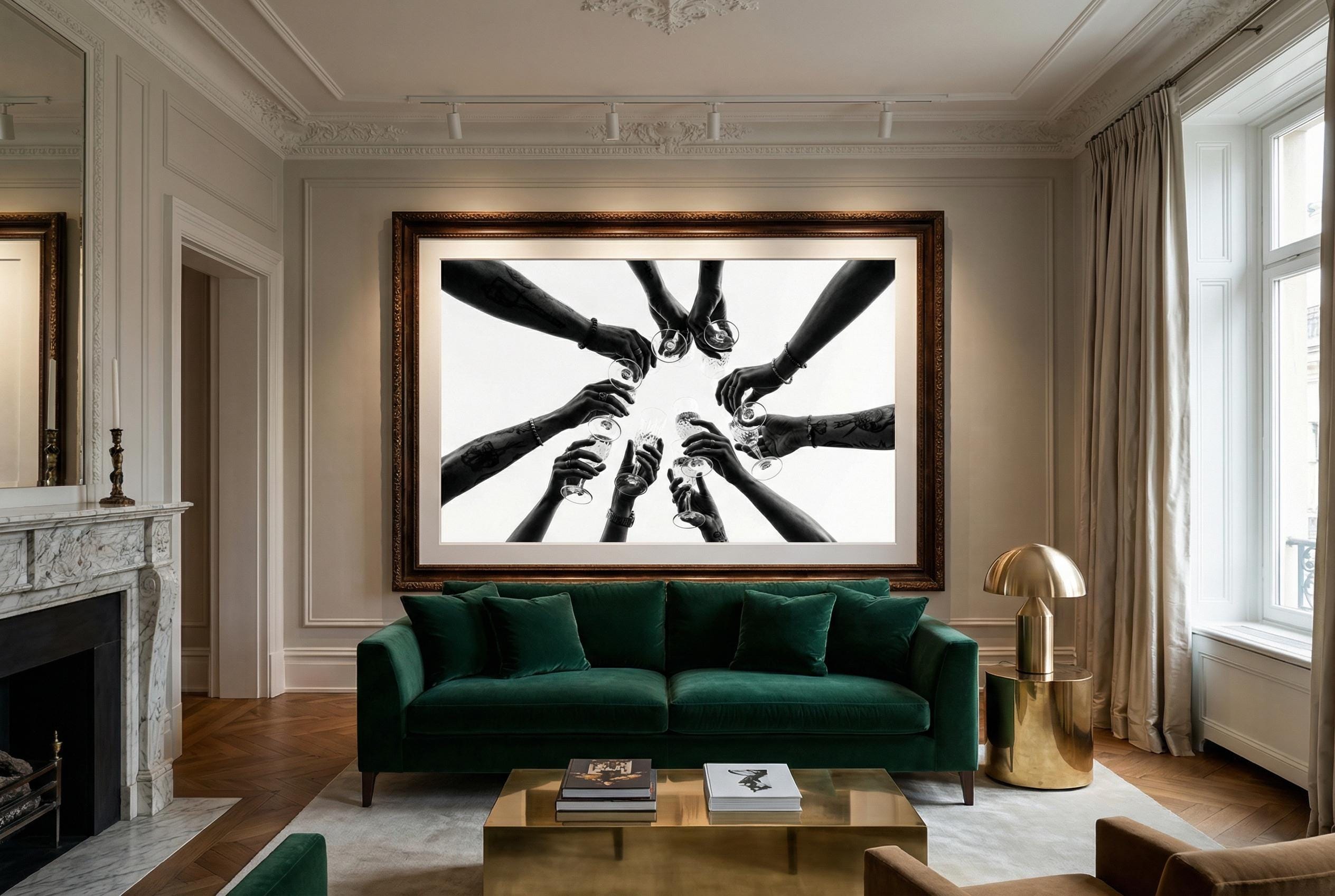 Party Toast Wall Art Print: Black and White Celebration Decor