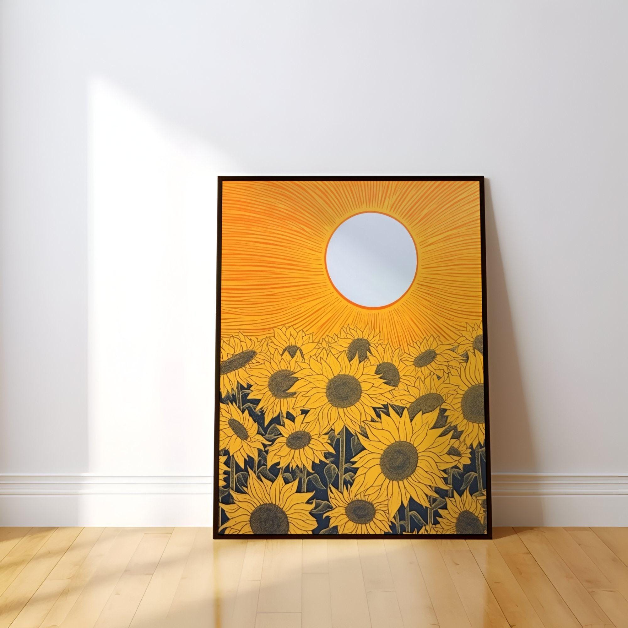 Sunflower Wall Art: Yellow Sun Design - Modern Farmhouse Style