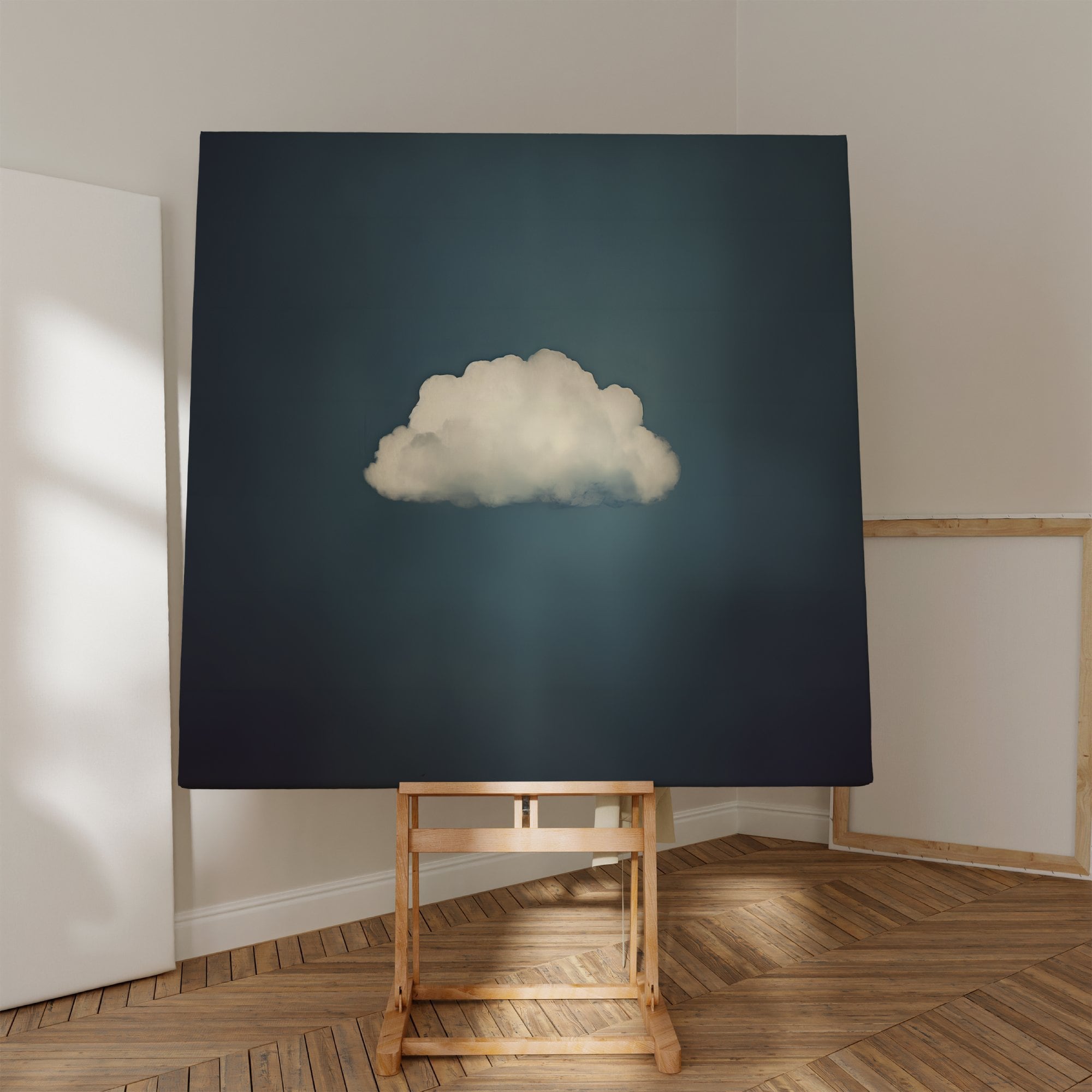 Emerald Serenity: Minimalist Moody Cloud Art Print | Calming Green & Black Wall Decor