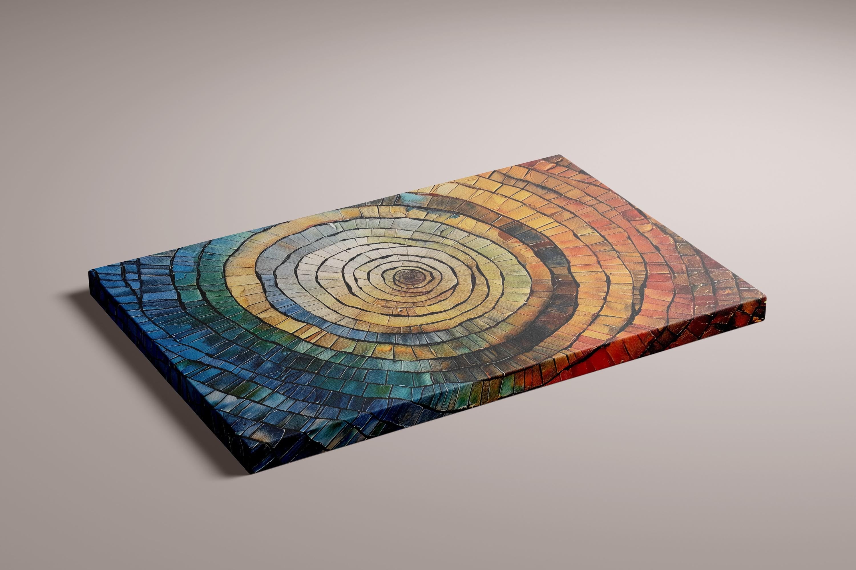 Tree of Life Rings: Vibrant Abstract Mosaic Canvas Art | Colorful & Modern Wall Decor