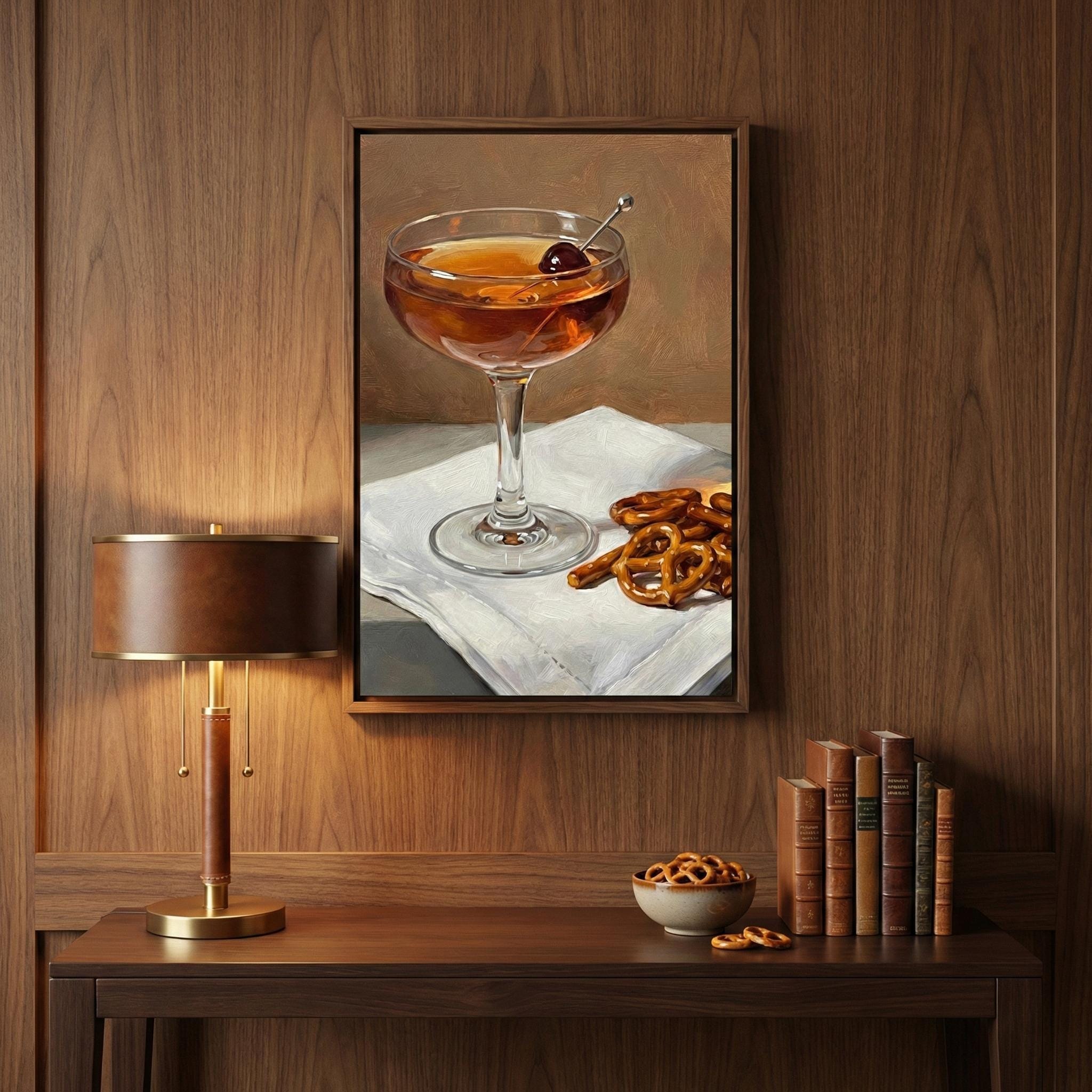 Mid Century Manhattan Cocktail Print - Moody Bar Cart Decor