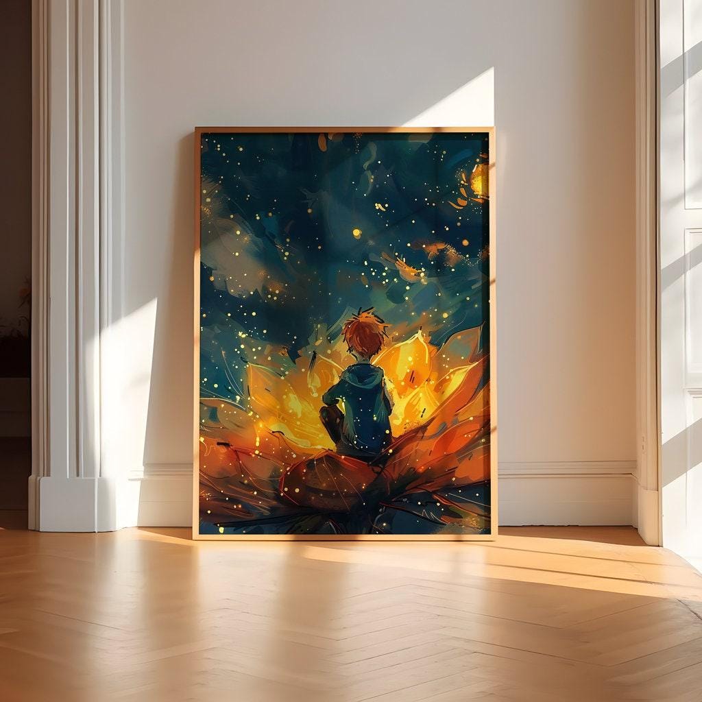 The Firefly Keeper: Magical Boy in a Field of Glowing Flowers | Enchanting Nursery & Kids Room Art
