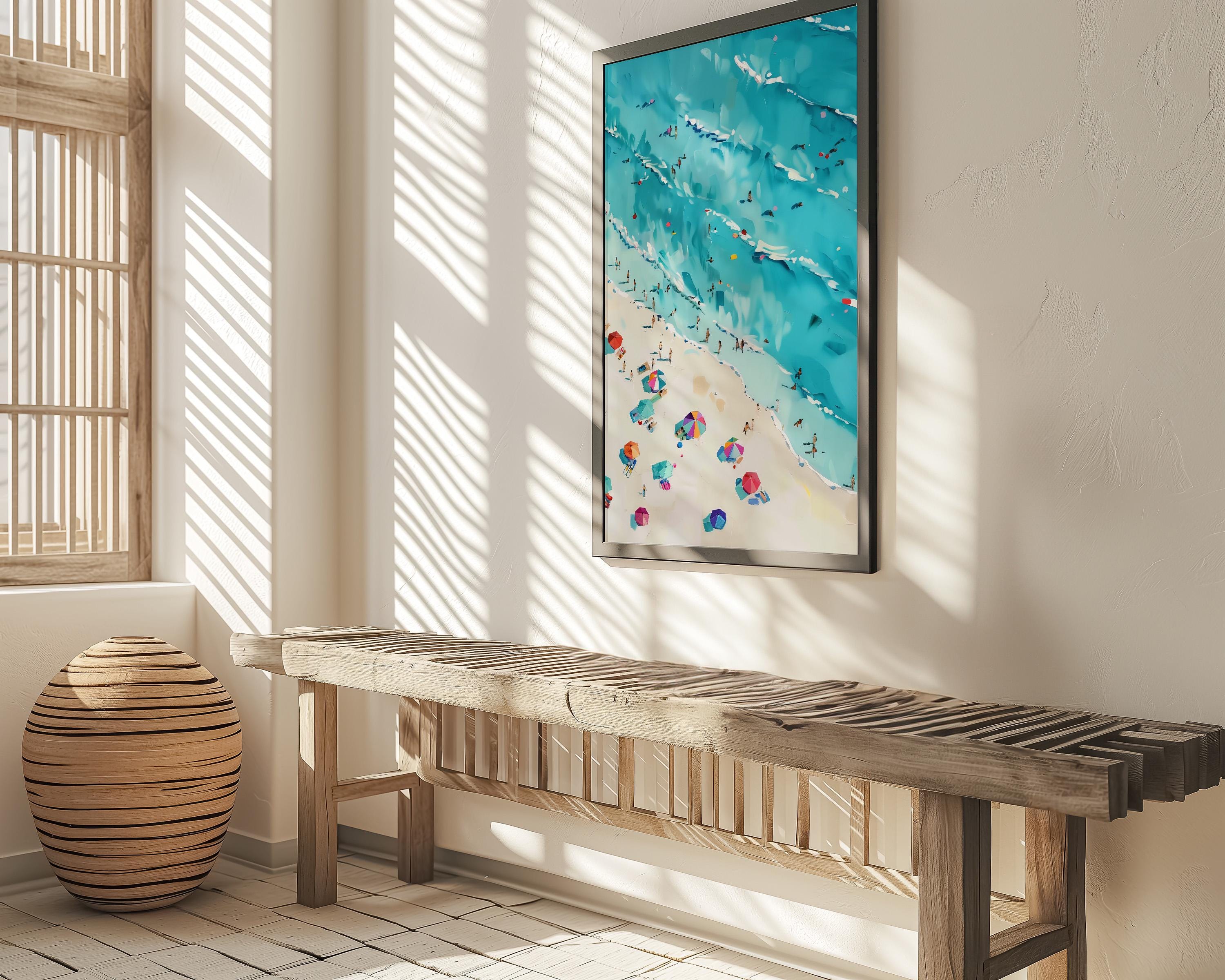 The Summer Constellation: Aerial Beach & Umbrellas Art | Vibrant & Modern Coastal Decor