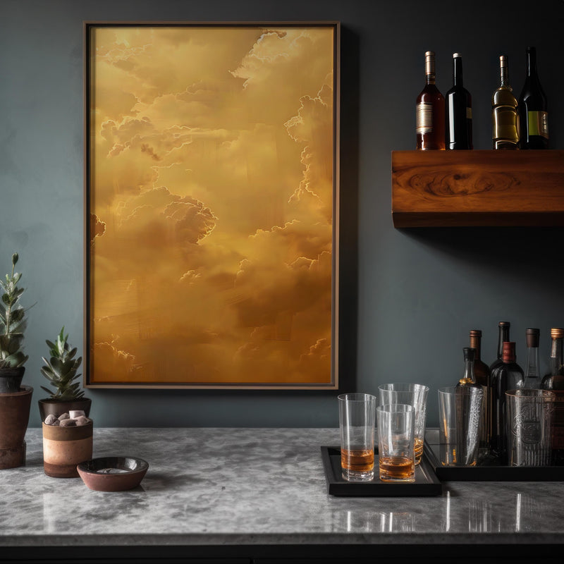 Golden Cloudscape Art – Majestic Sky Artwork | Serene Living Room Wall Decor