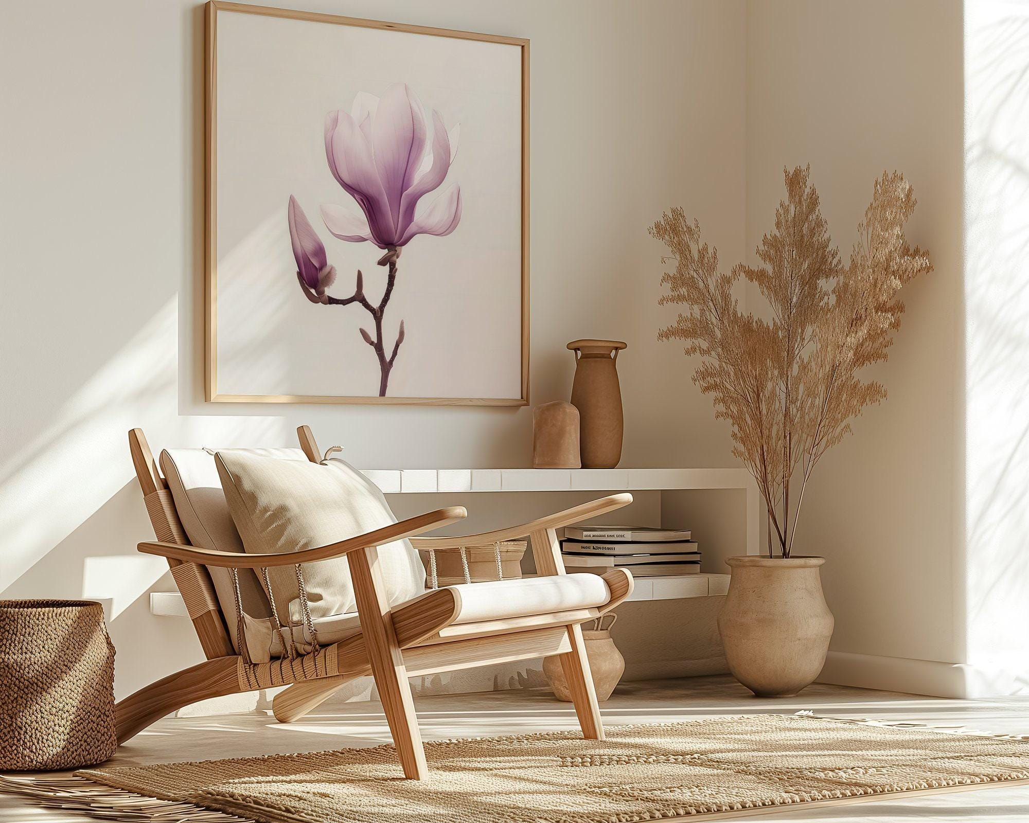 Purple Magnolia Wall Art - Modern Minimalist Flower Decor