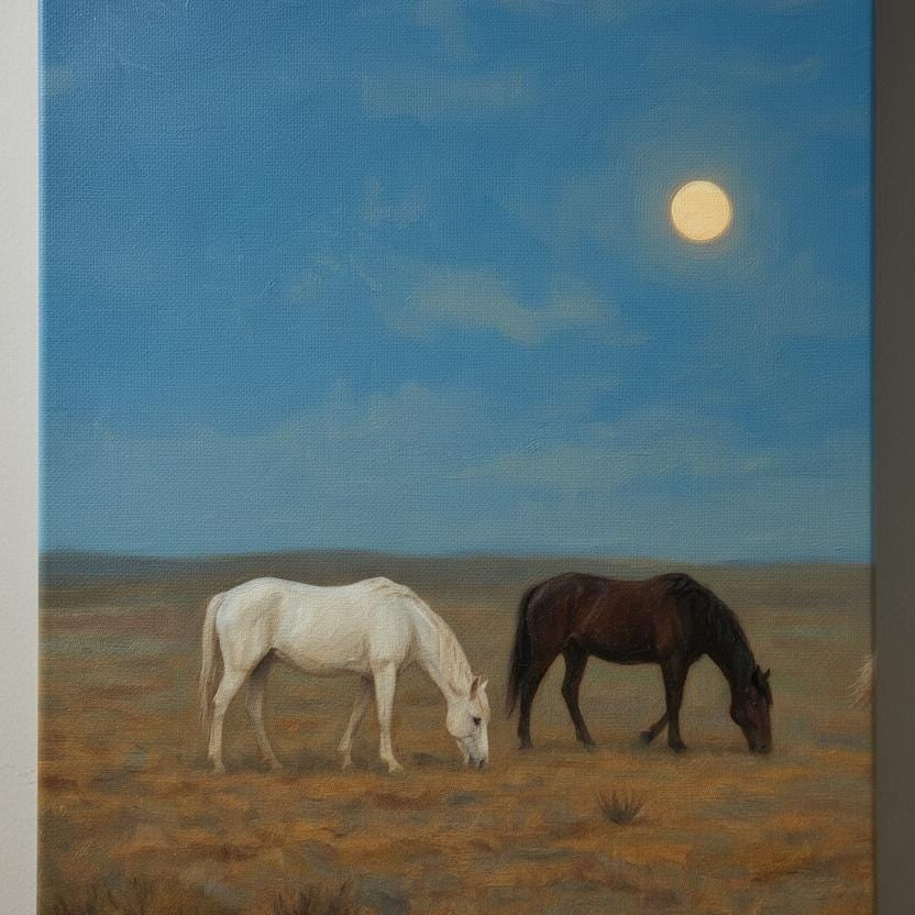 Horse Wall Art Print: Serene Full Moon Scene - Rustic Farmhouse Style