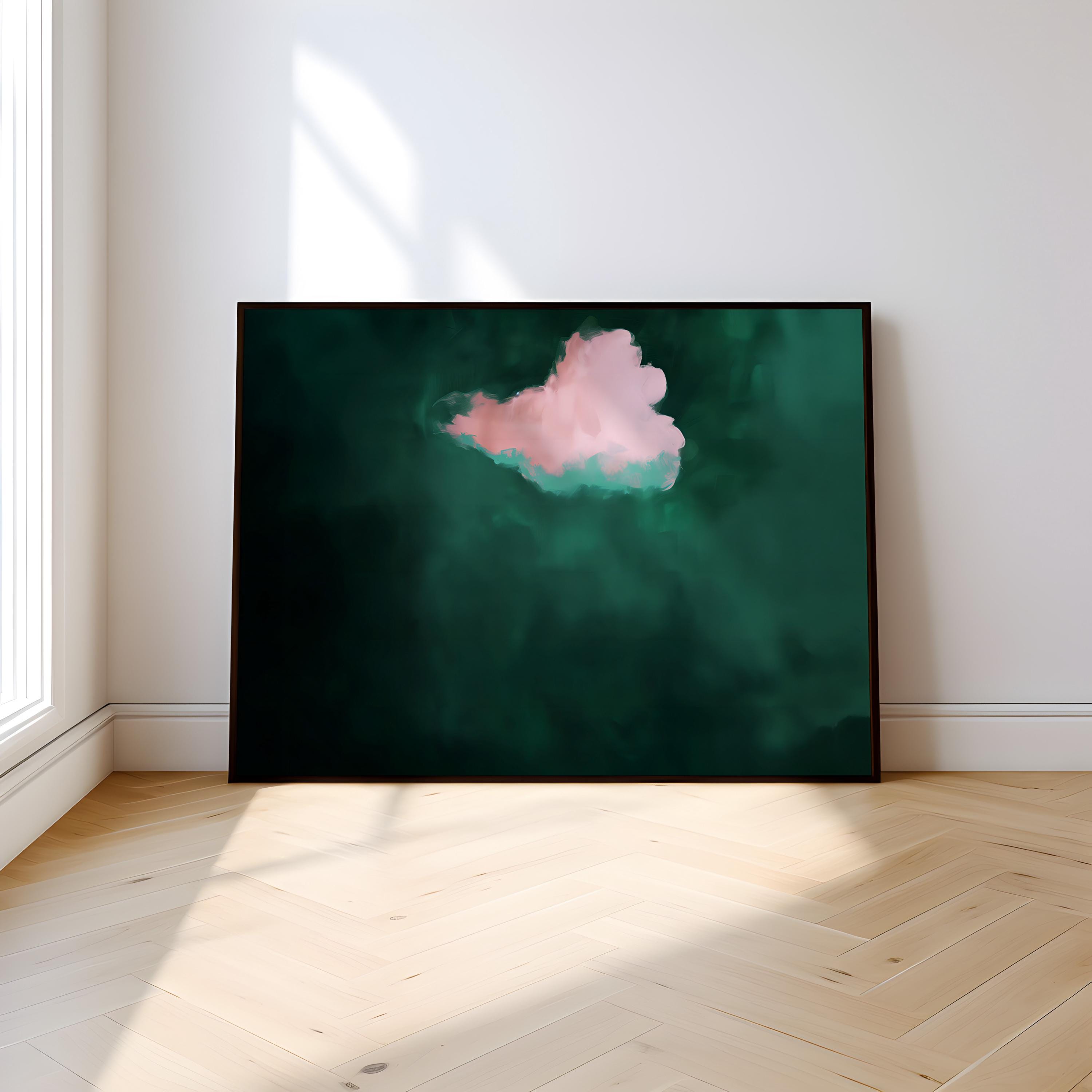 The Emerald Dream: Maximalist Pink & Green Abstract Cloud Art | Moody & Sophisticated Wall Decor