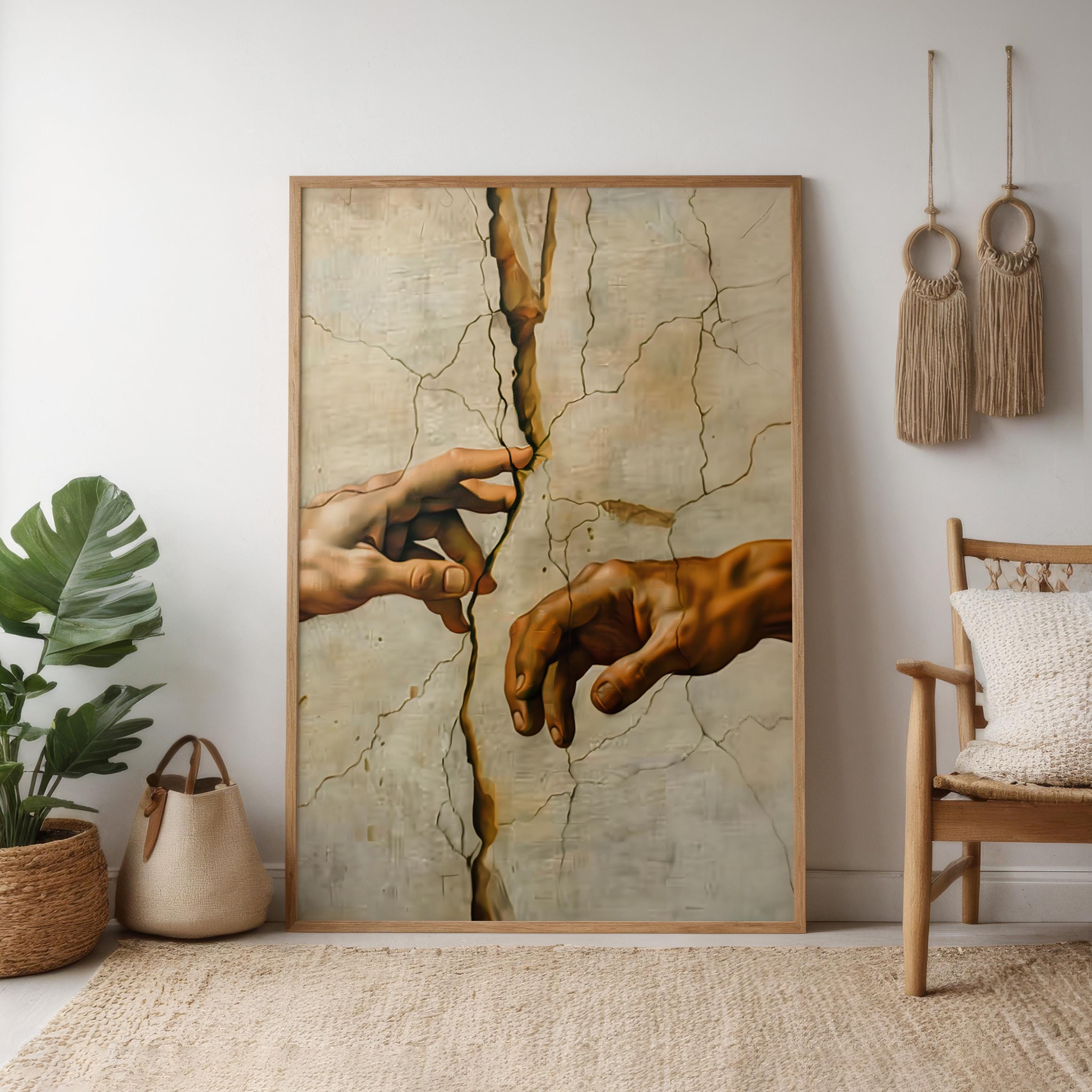 The Divide: A Modern 'Creation of Adam' | Cinematic Reaching Hands Canvas Art