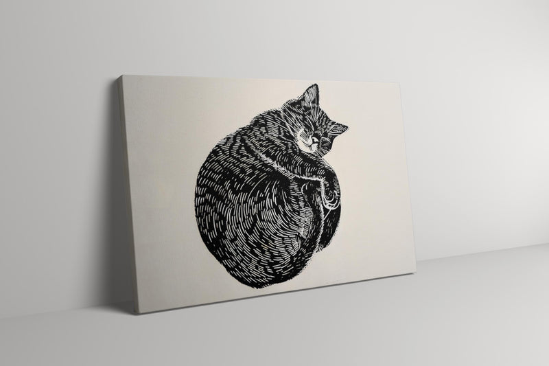 Linocut Cat Art Print – Original Linocut Artwork | Peaceful Cat Nap Wall Decoration