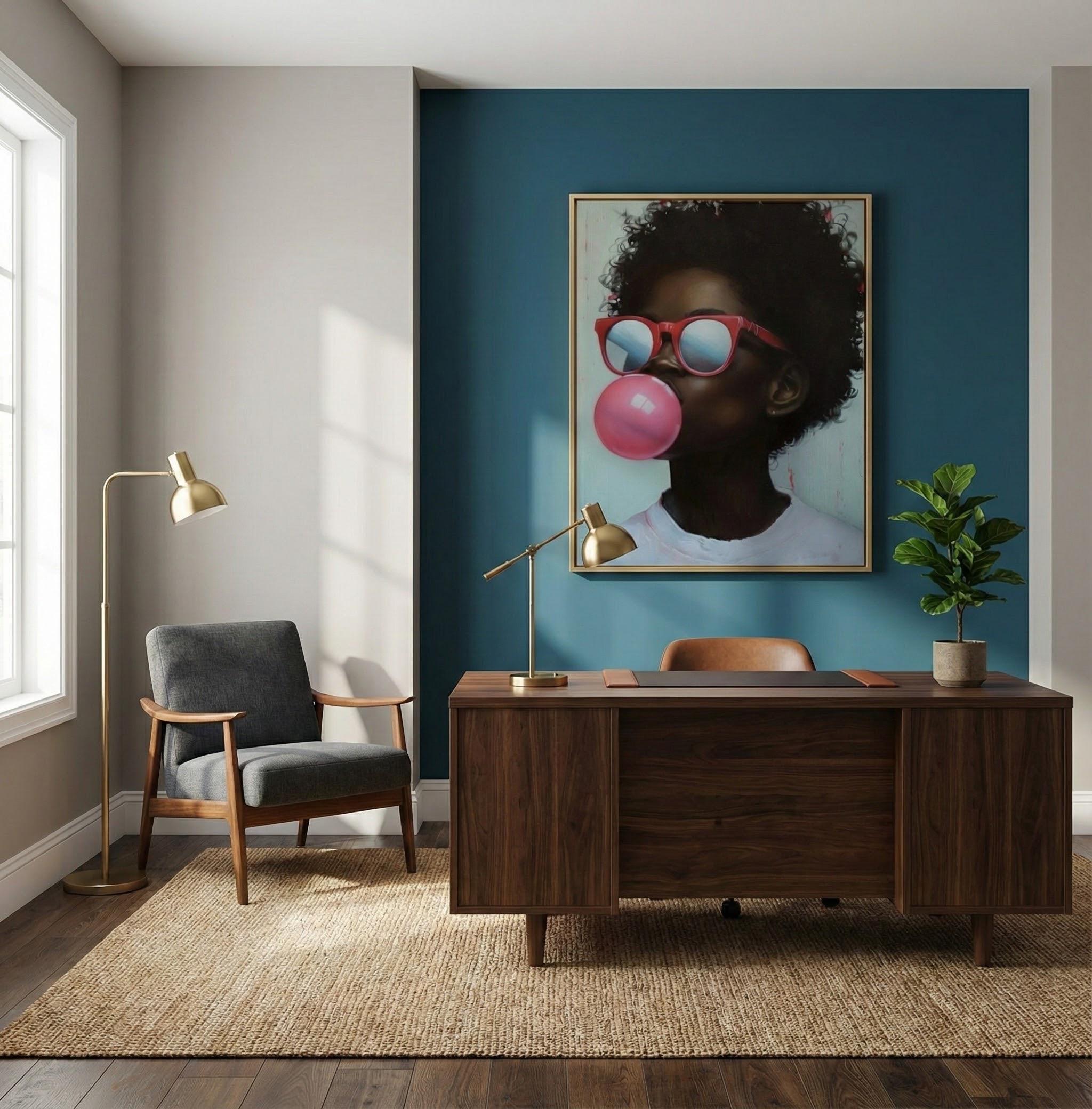Vibrant African American Portrait Canvas: Bold Colors, Bubble Gum Pop