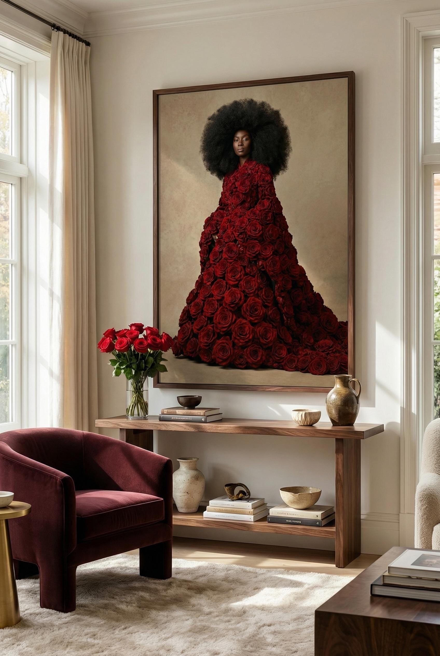 Flower Dress Wall Art: Black Woman Portrait (Framed or Canvas)