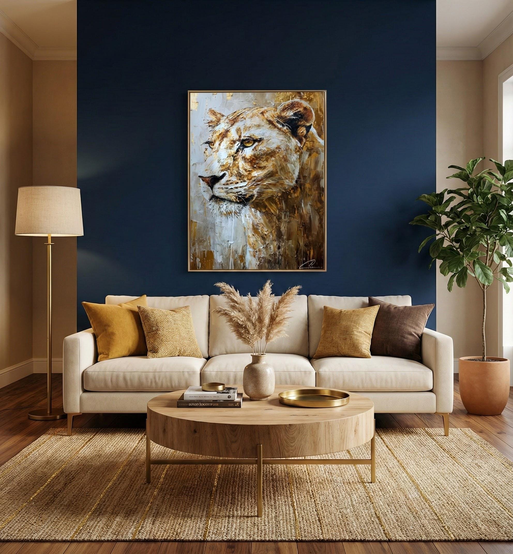 Lioness Wall Art: Graceful Wild Spirit in Gold (Canvas or Print)