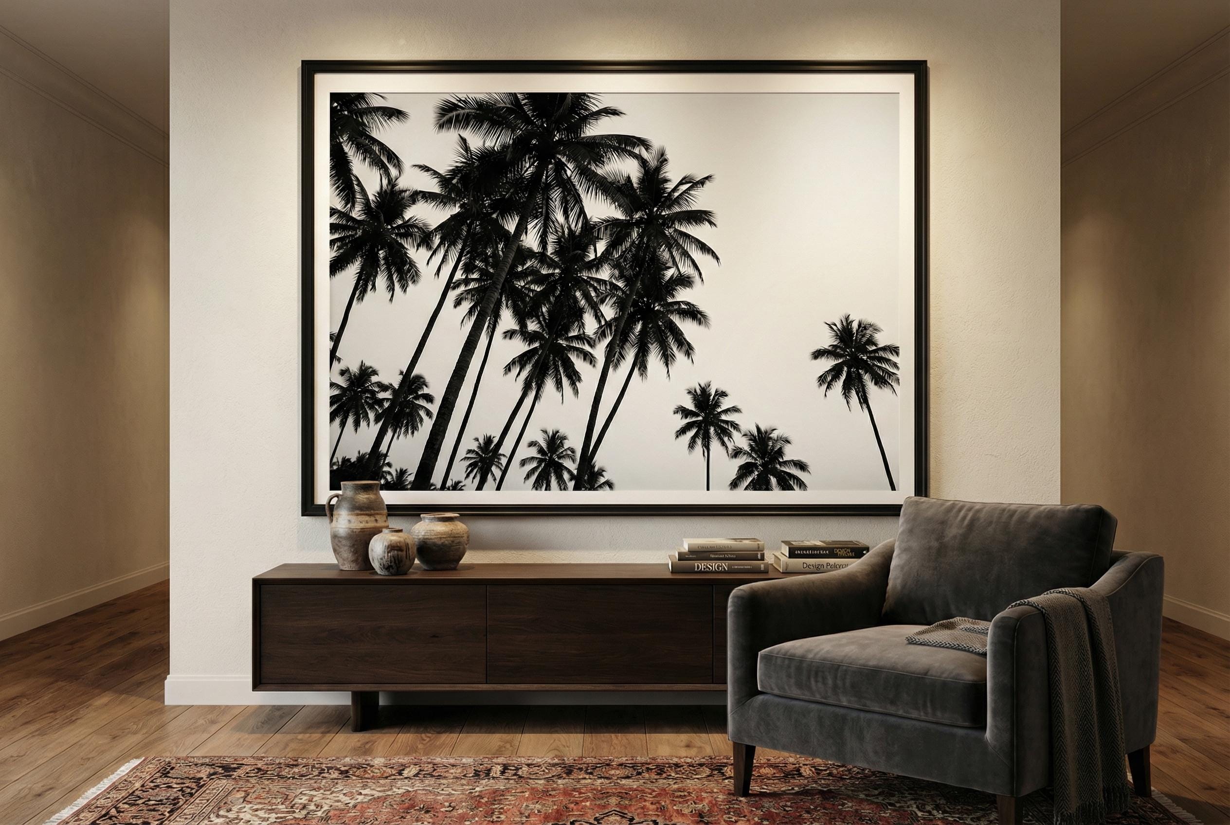 California Palm Trees Wall Art - Minimalist Black and White Print