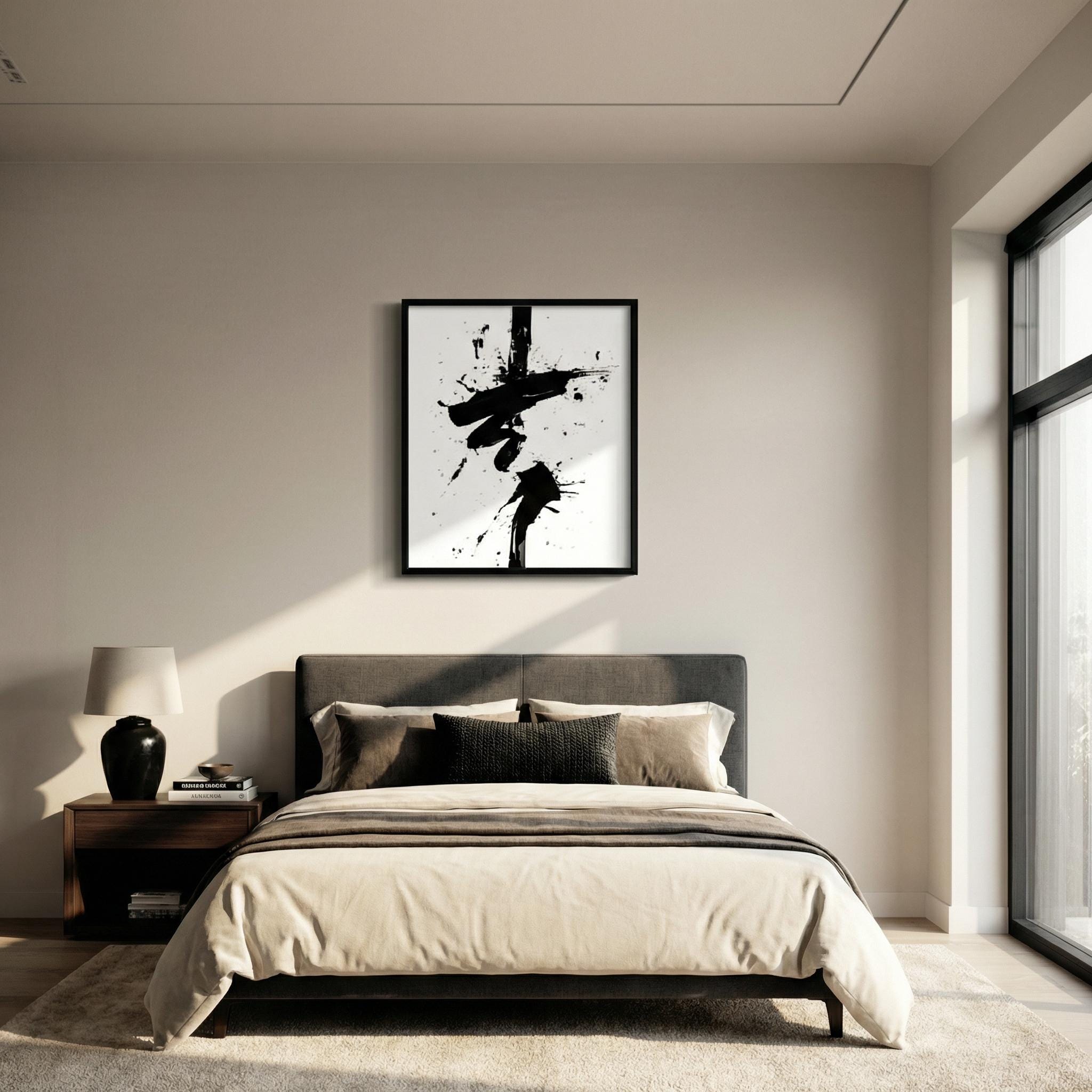 Emerald Peacock Wall Art: Minimalist Japanese-Inspired Green Decor