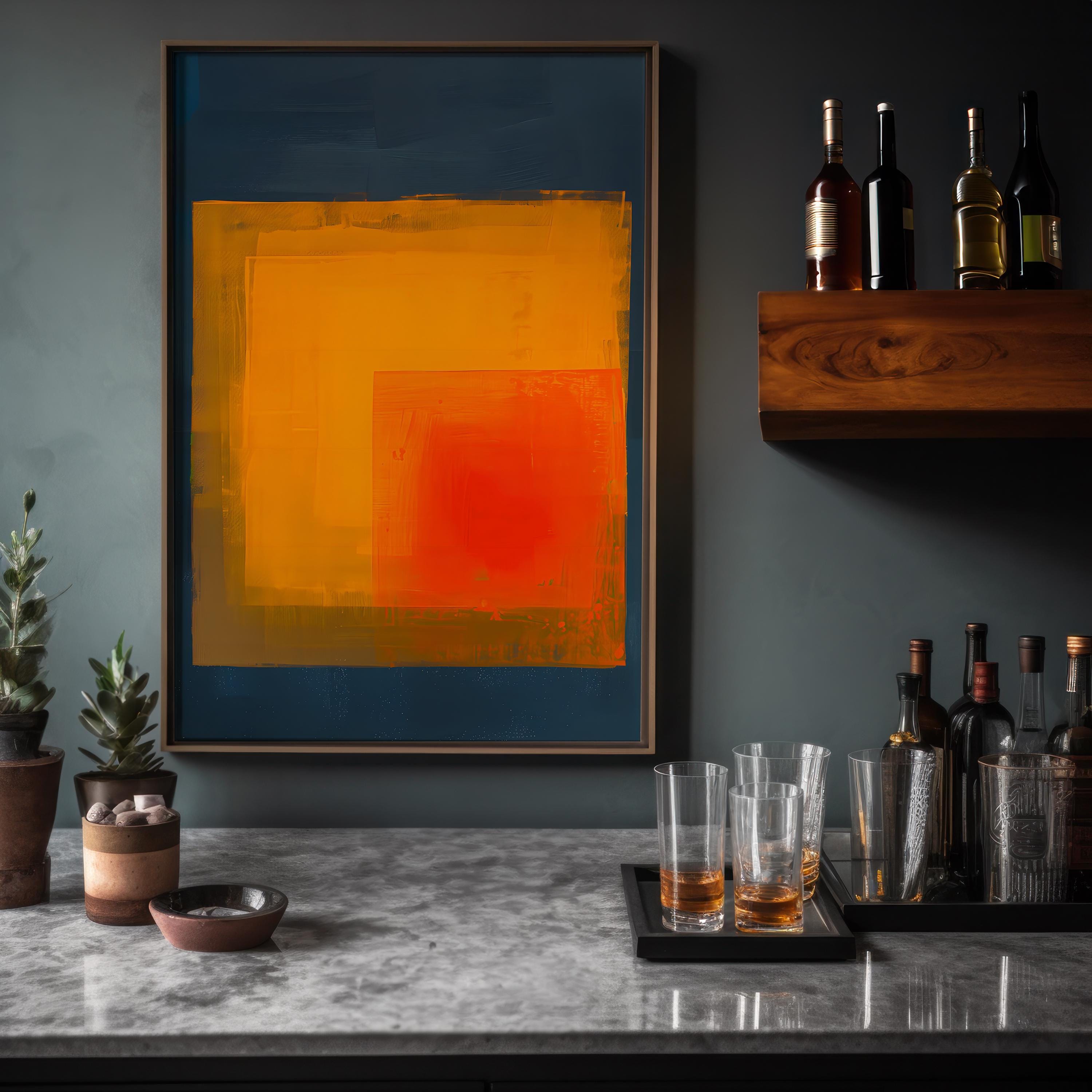 Minimalist Abstract Art Set - Warm Style in Yellow and Indigo