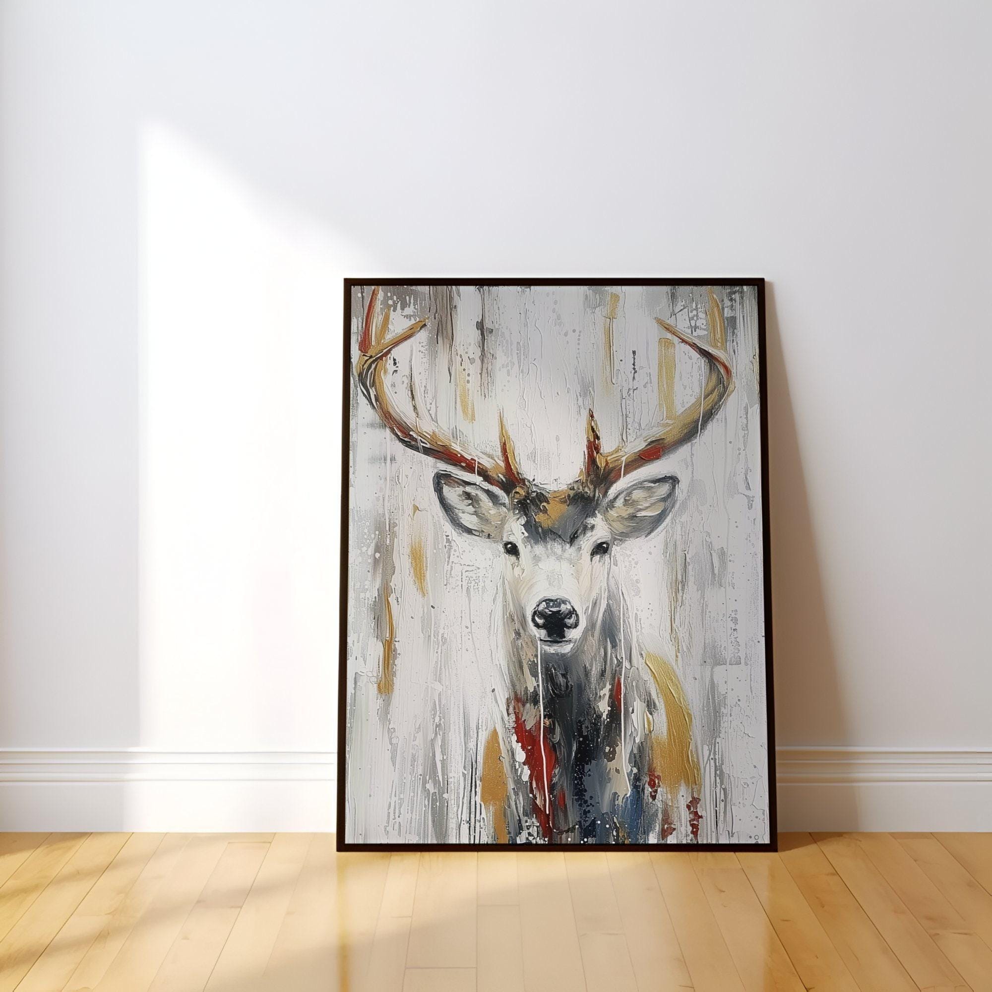 Serene Deer Canvas, Abstract Forest Art (Modern Wall Decor)