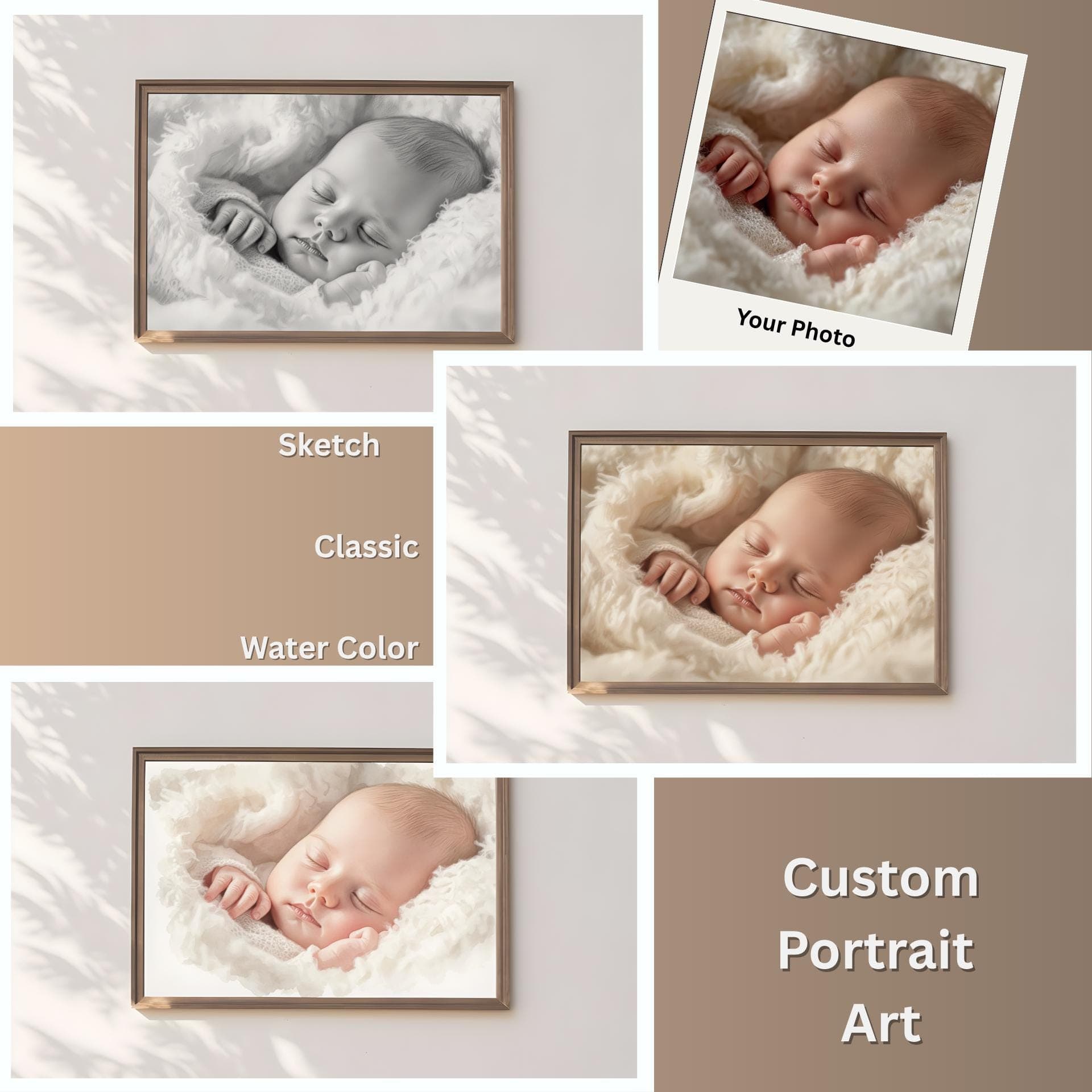 Baby Portrait Print: Custom Watercolor or Classic Sketch - Nursery Decor