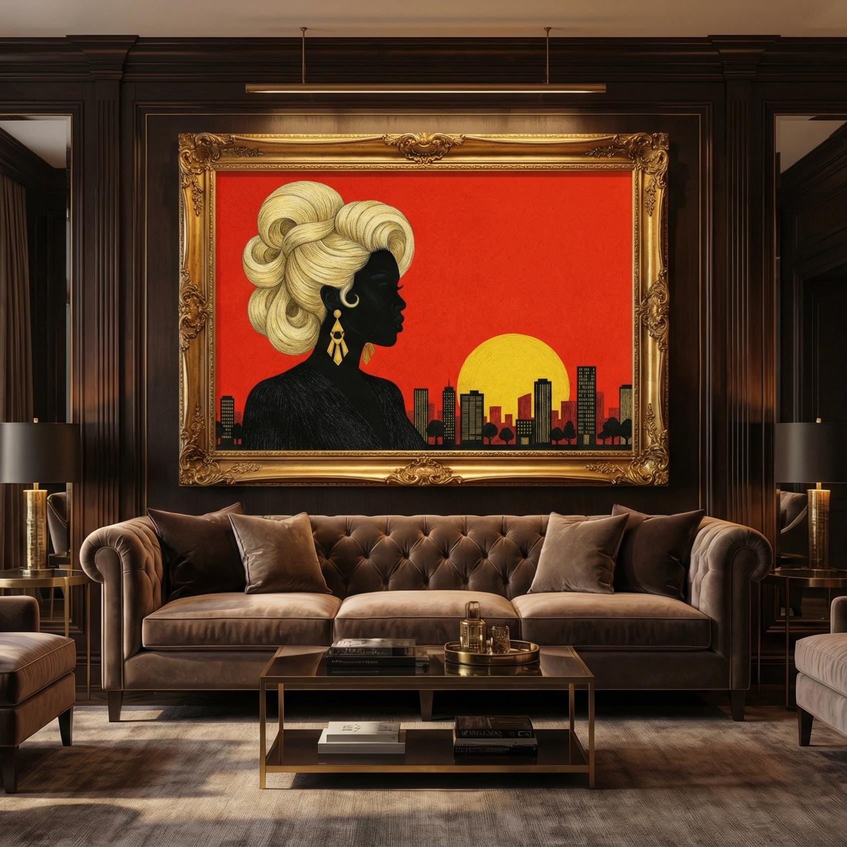 Women and Golden Hair Wall Art Print: Modern Home Decor