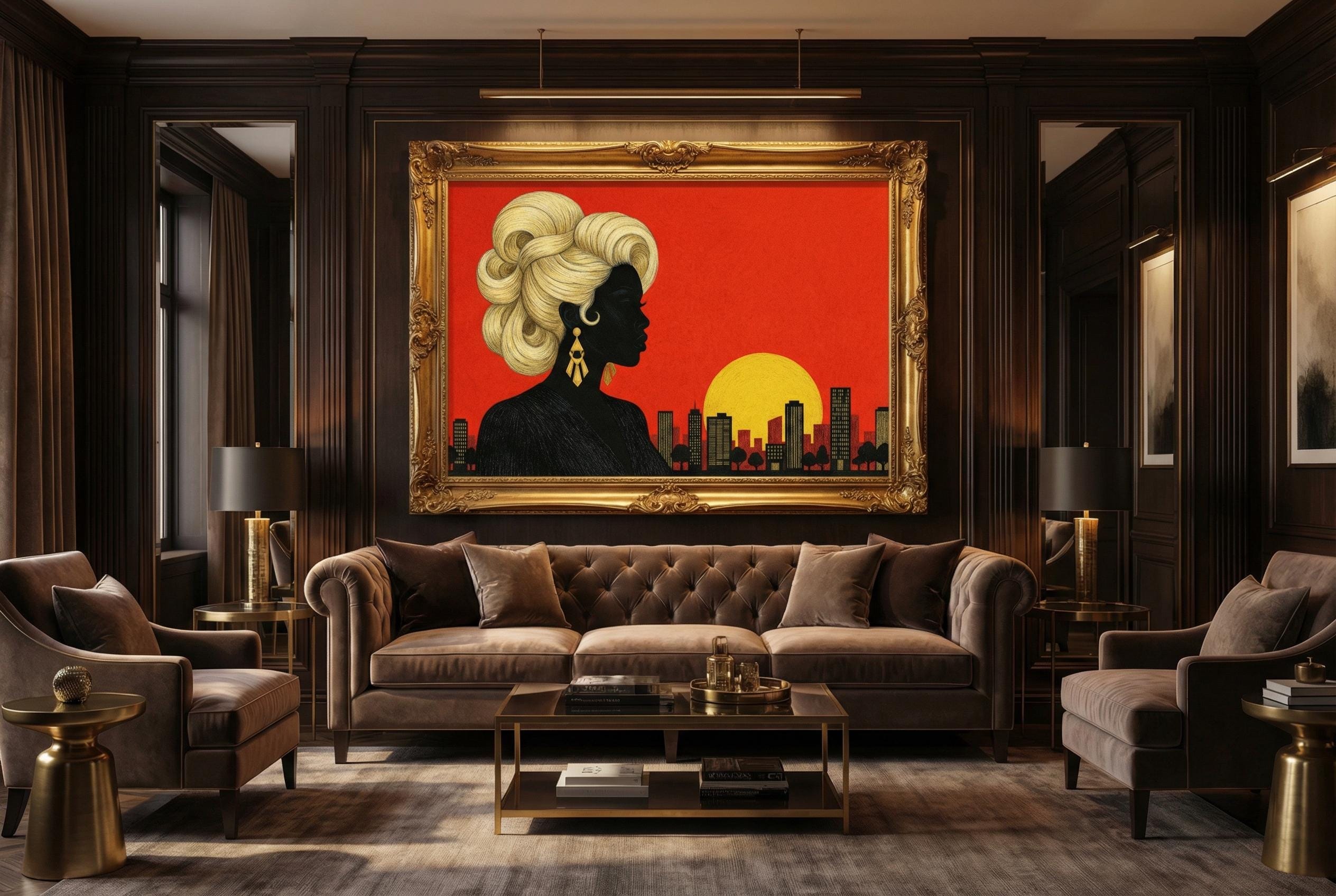 Women and Golden Hair Wall Art Print: Modern Home Decor