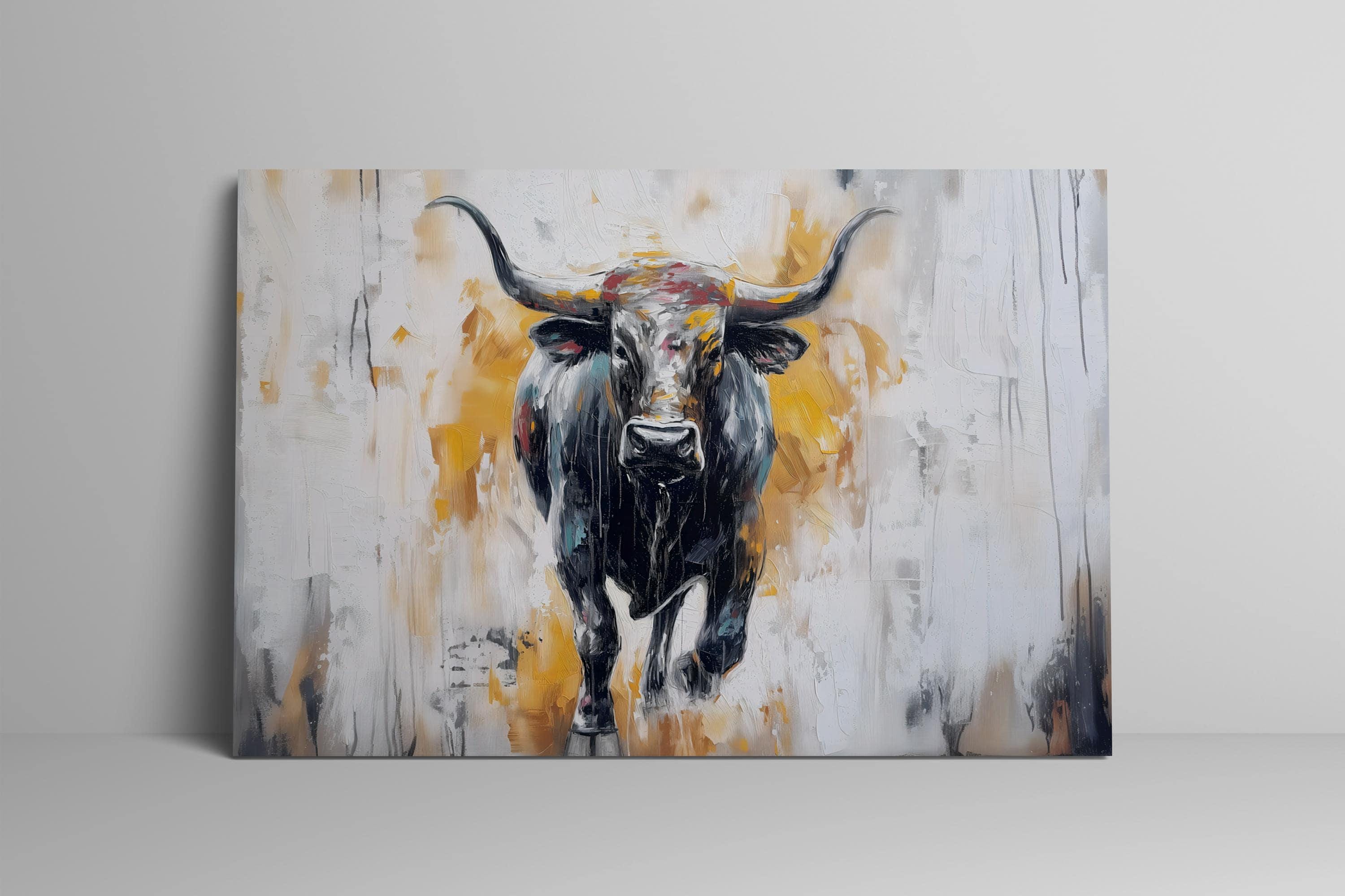 Bull Painting on Canvas: Abstract Animal Art (Farmhouse Style)