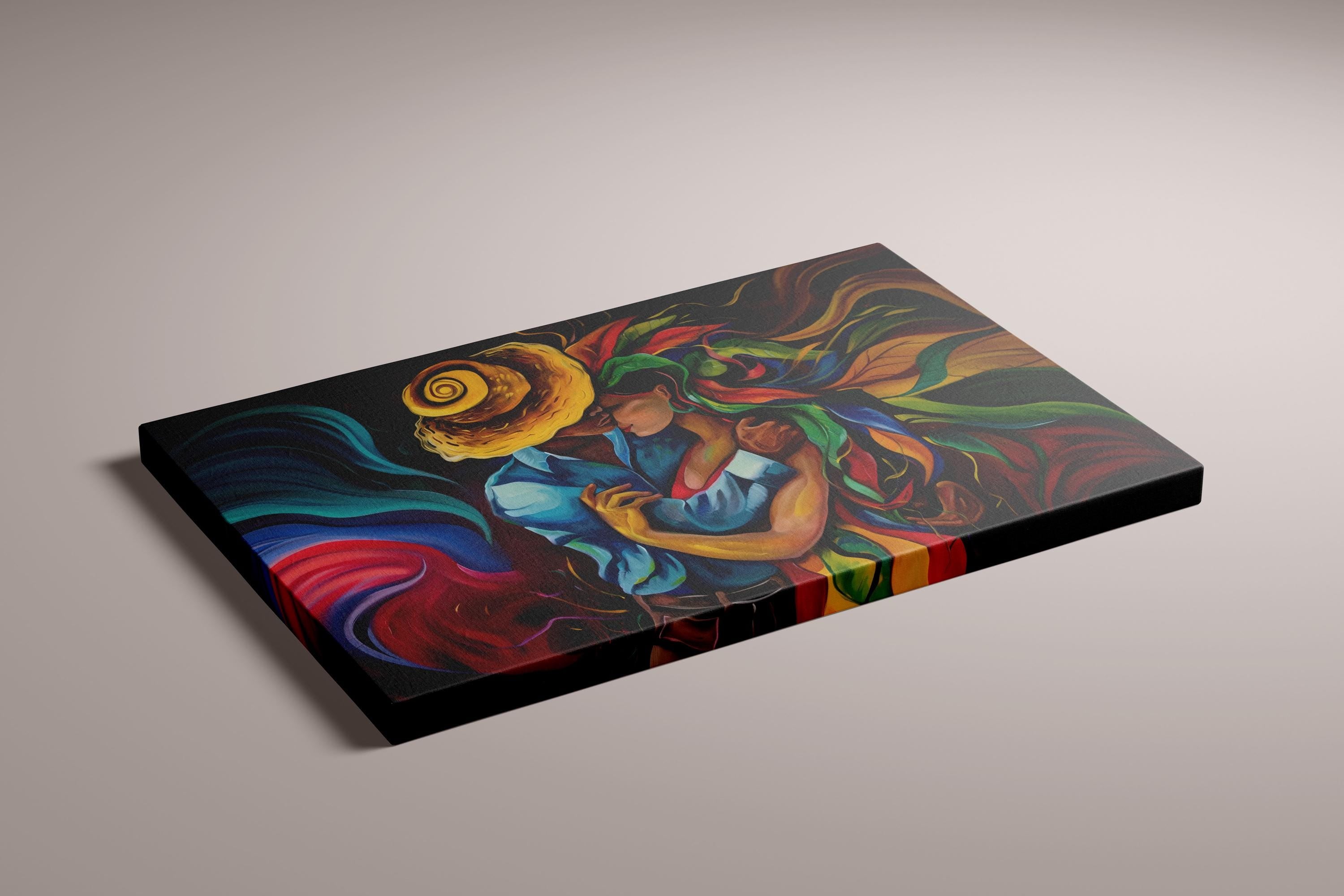 Cosmic Embrace: Vibrant Abstract Lovers Portrait | Psychedelic & Romantic Wall Art