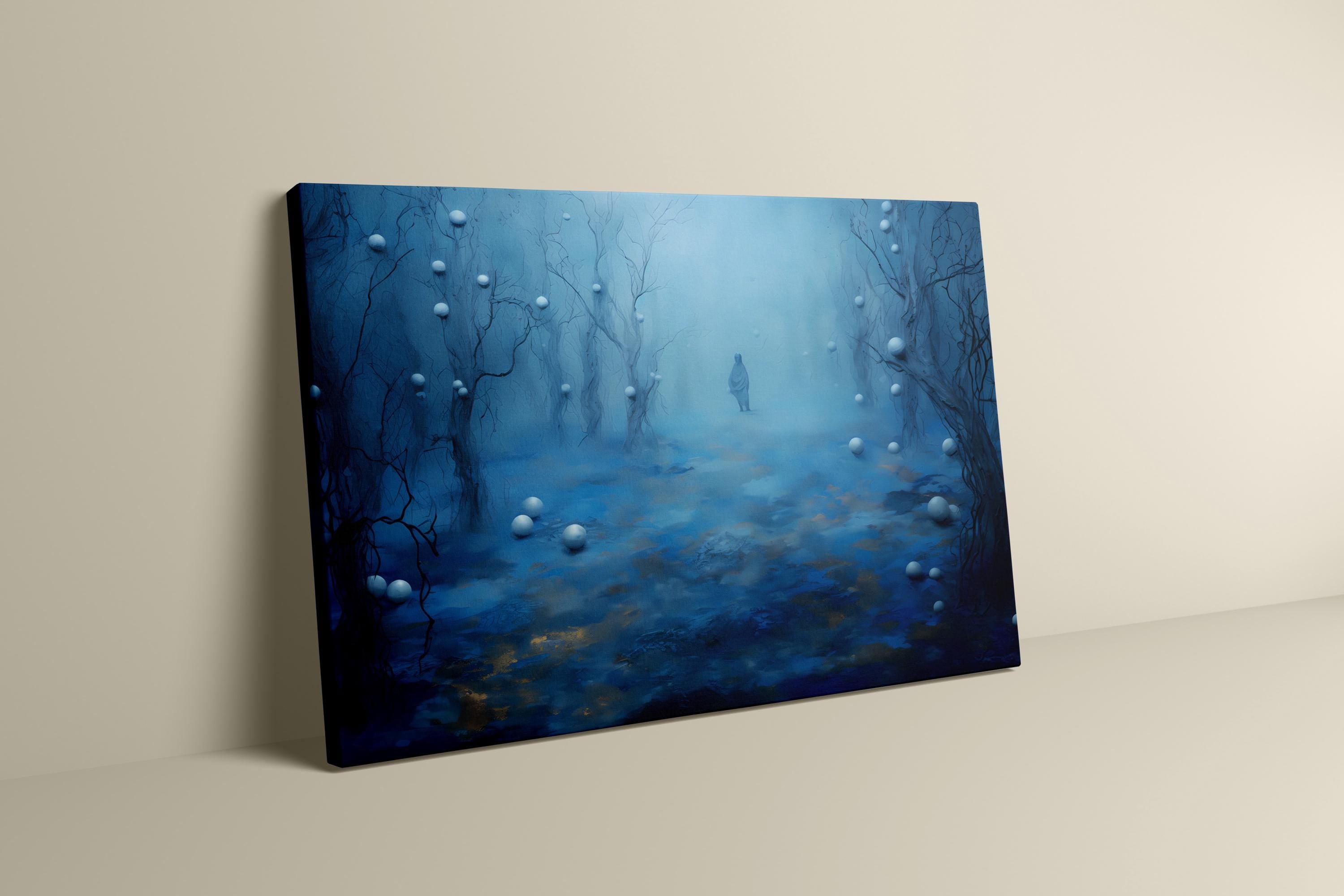 Mystical Forest Path Art Print | Framed Impressionist Blue & Gold Wall Decor