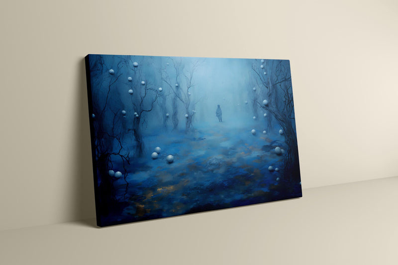 Mystical Forest Art Print – Framed Wall Art with Blue Gold Painting & Wood Frame