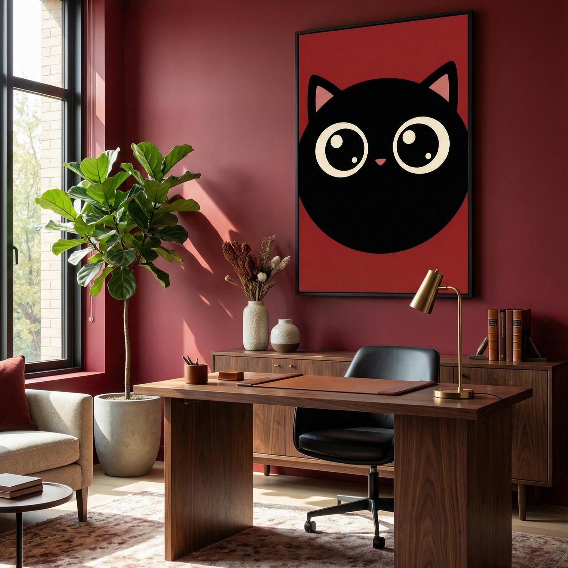 Red Owl Wall Art Print - Japanese Minimalist Style