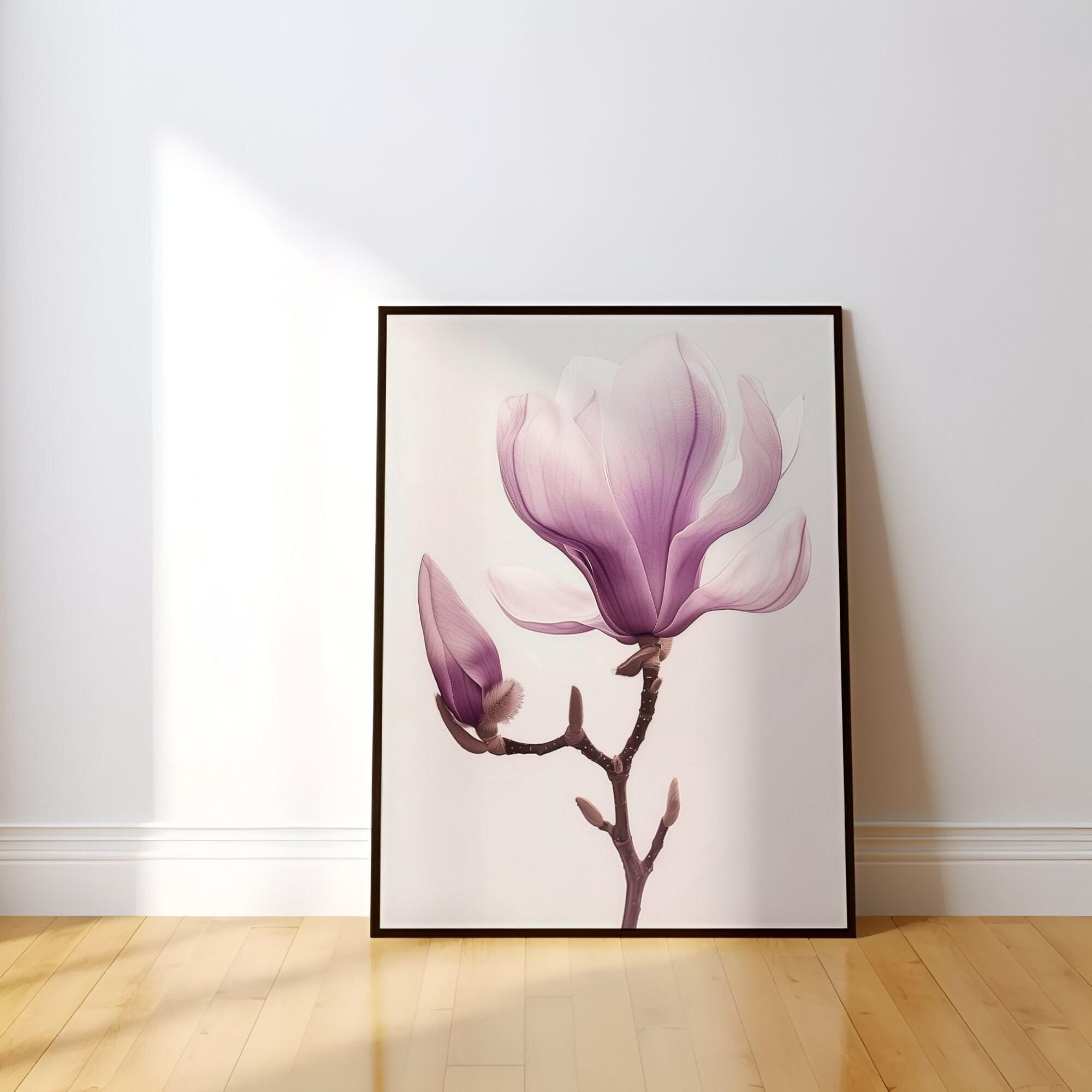 Purple Magnolia Wall Art - Modern Minimalist Flower Decor