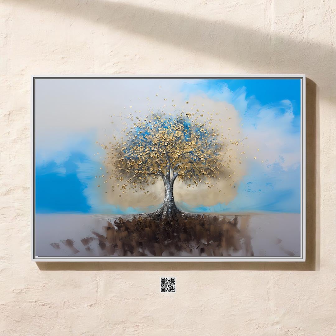 Golden Tree of Life Canvas Art | Blue & Gold Abstract Wall Decor for Serene Spaces