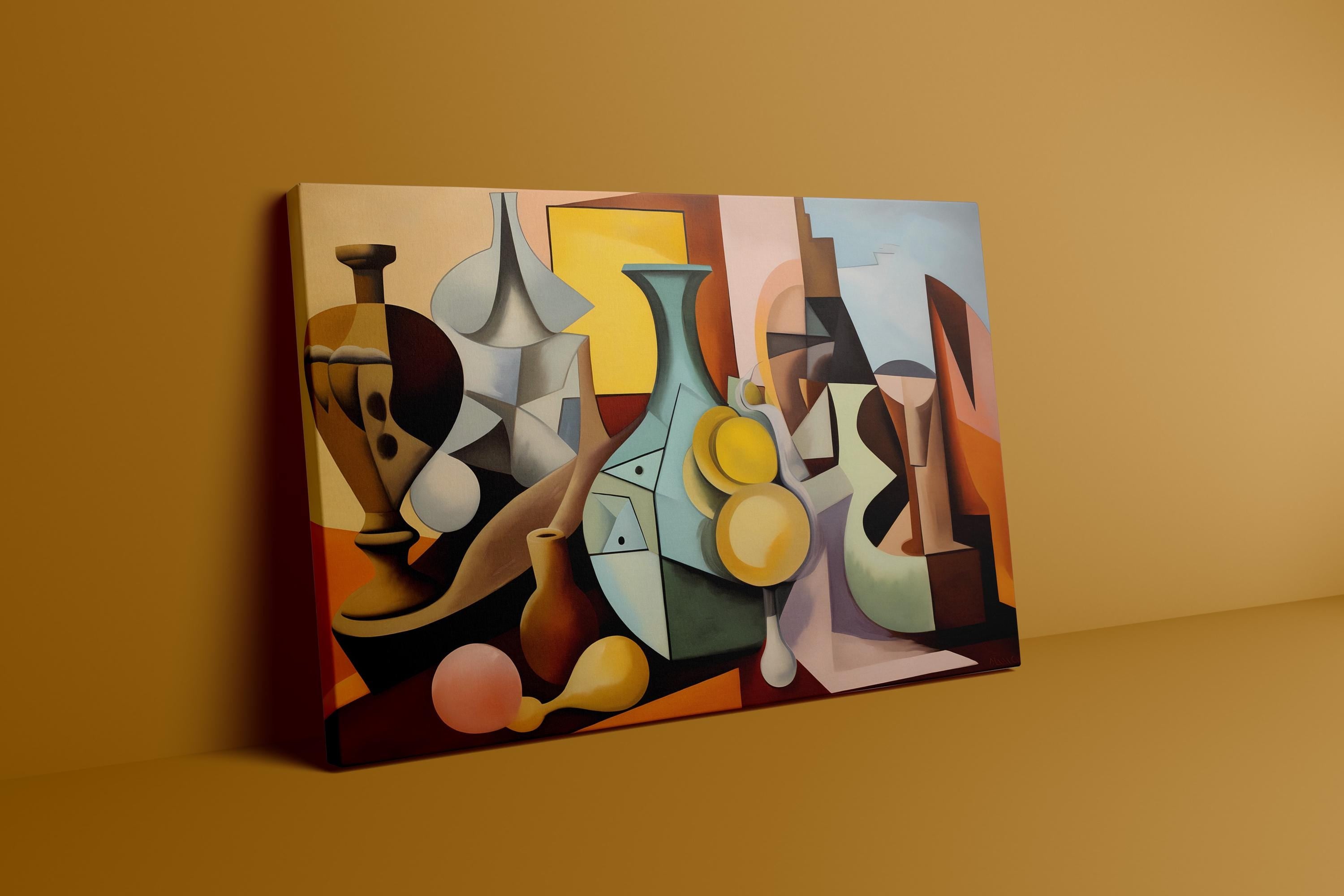 The Cubist Table: Geometric Still Life Art Print | Modern Abstract Framed Wall Decor