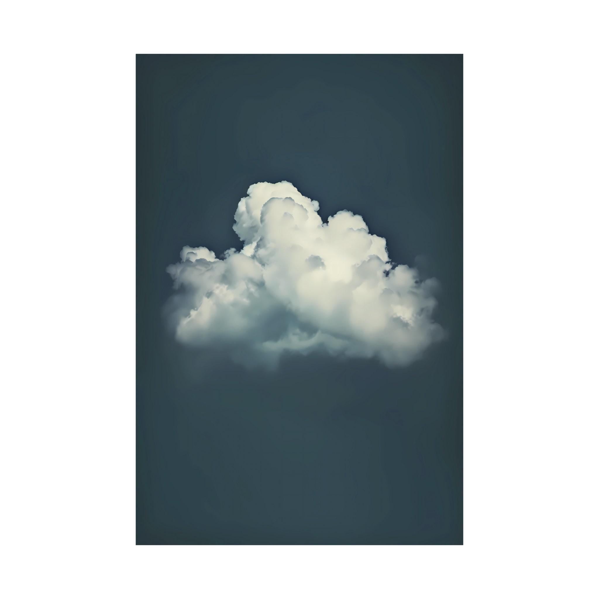 Moody Blue Sky Wall Art - Minimalist Solitary Cloud Print