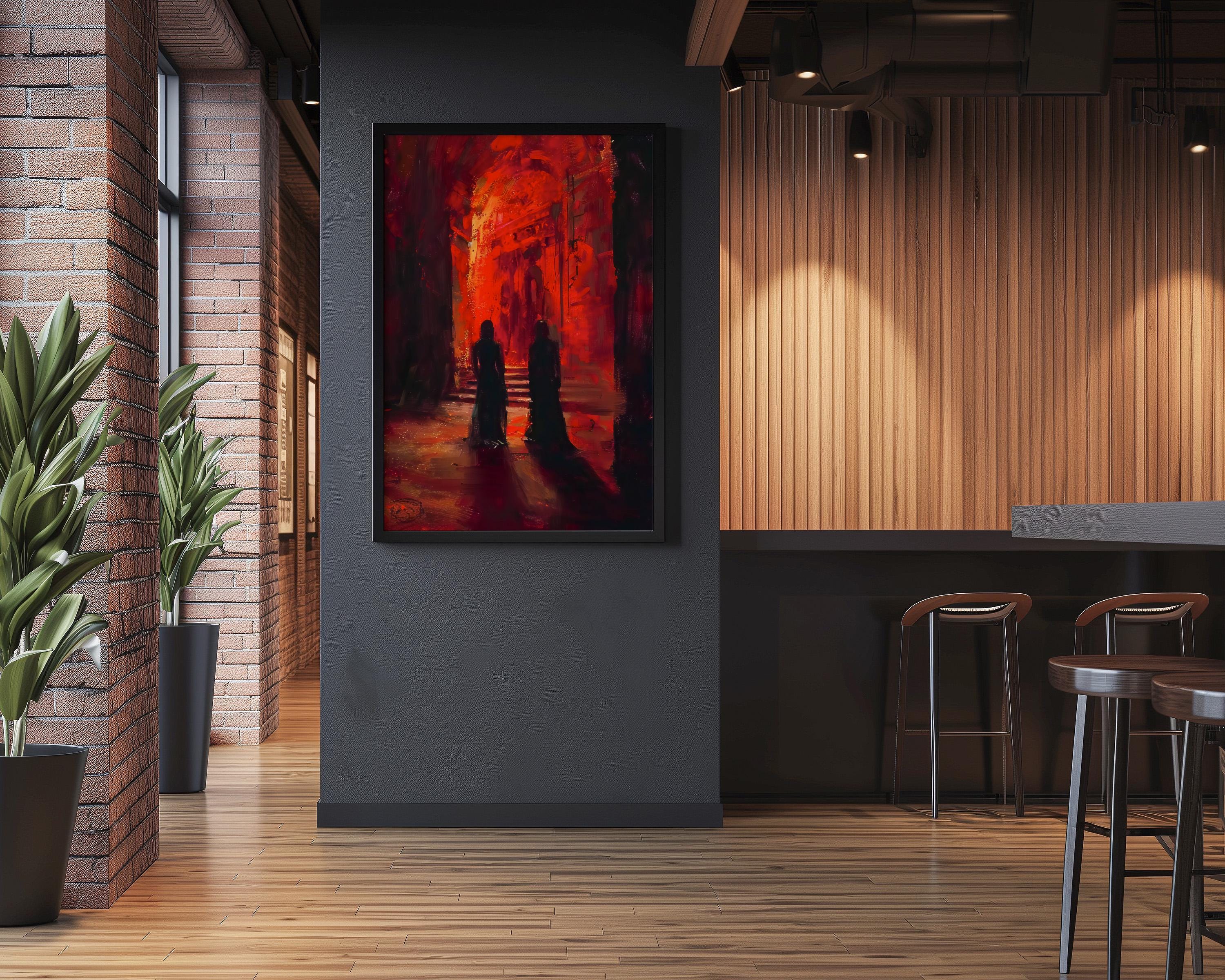 The Crimson Corridor: Mysterious Dark Hallway Art | Moody, Suspenseful & Eerie Wall Decor