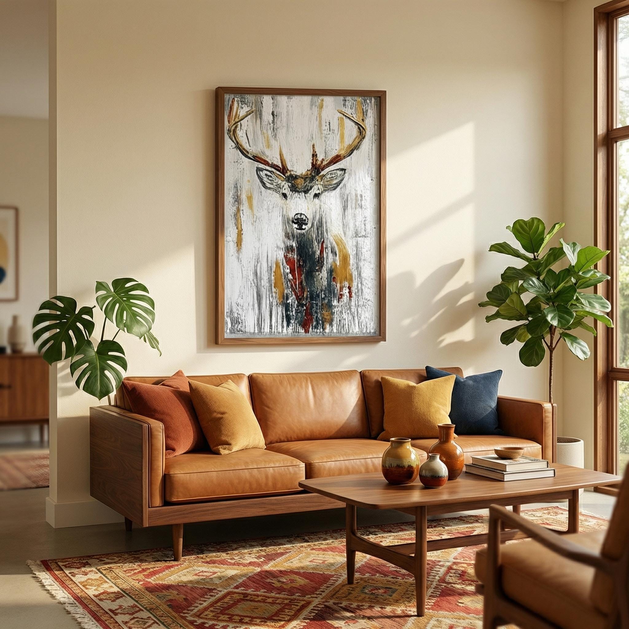 Serene Deer Canvas, Abstract Forest Art (Modern Wall Decor)