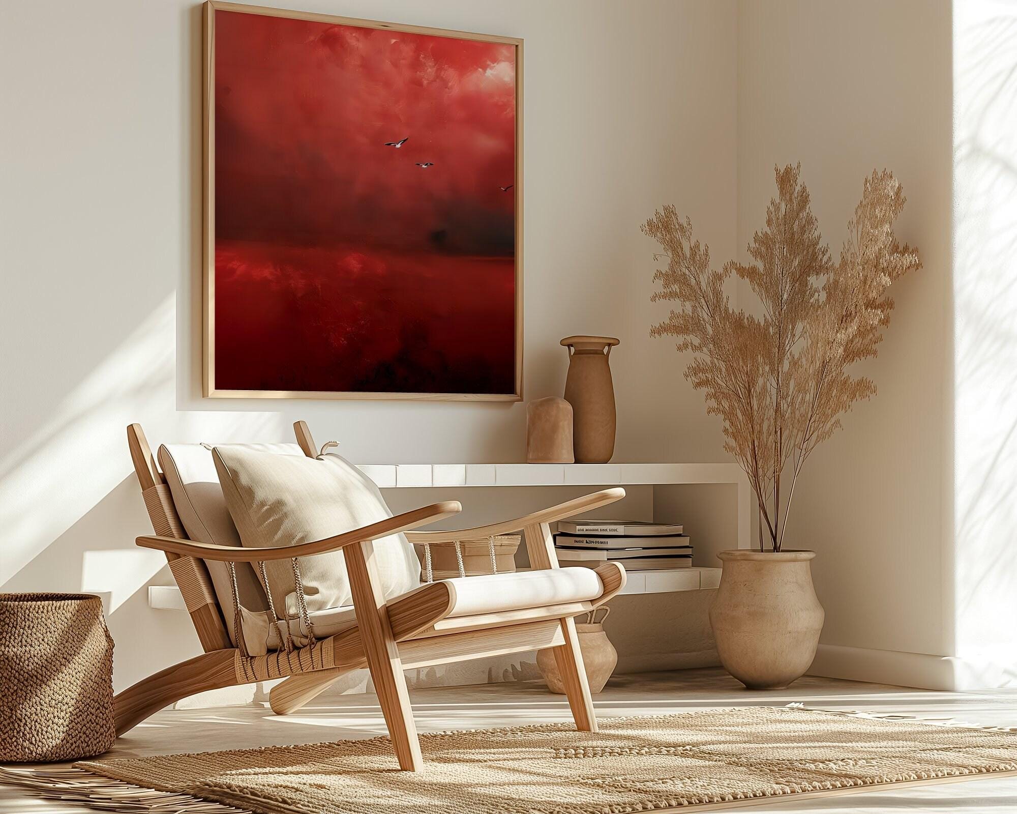 Crimson Sky Canvas Art - Vibrant Red Abstract Minimalist Design