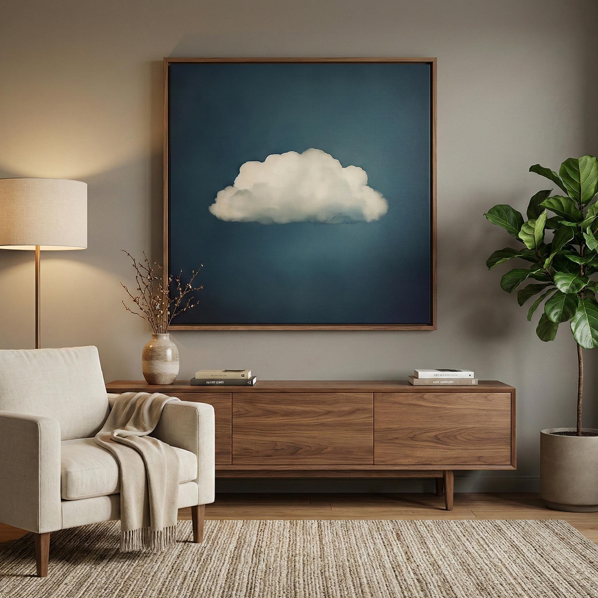 Vintage Moody Cloud Wall Art - Emerald Green Minimalist Canvas