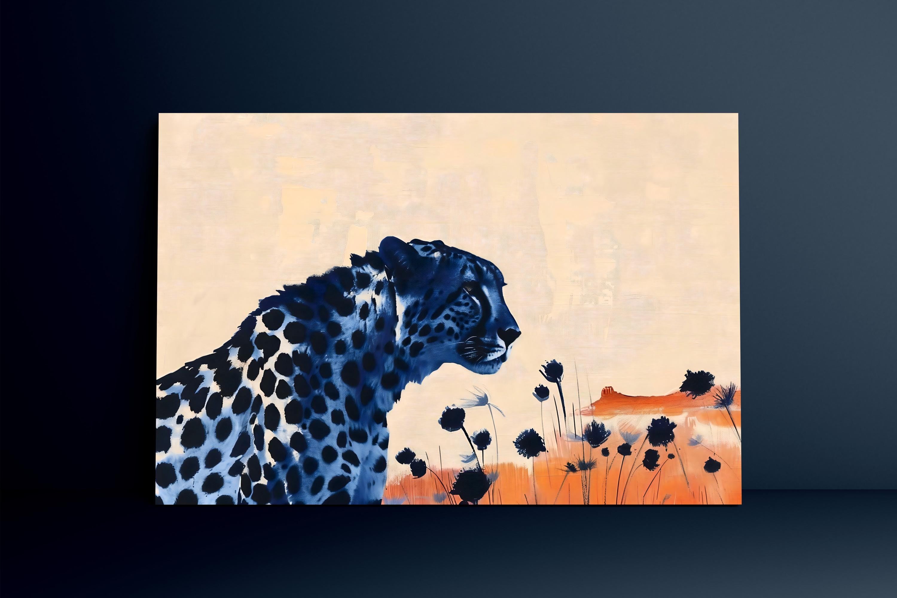 Desert Cat: Surreal Leopard in Desert Landscape | Vibrant & Modern Wildlife Art