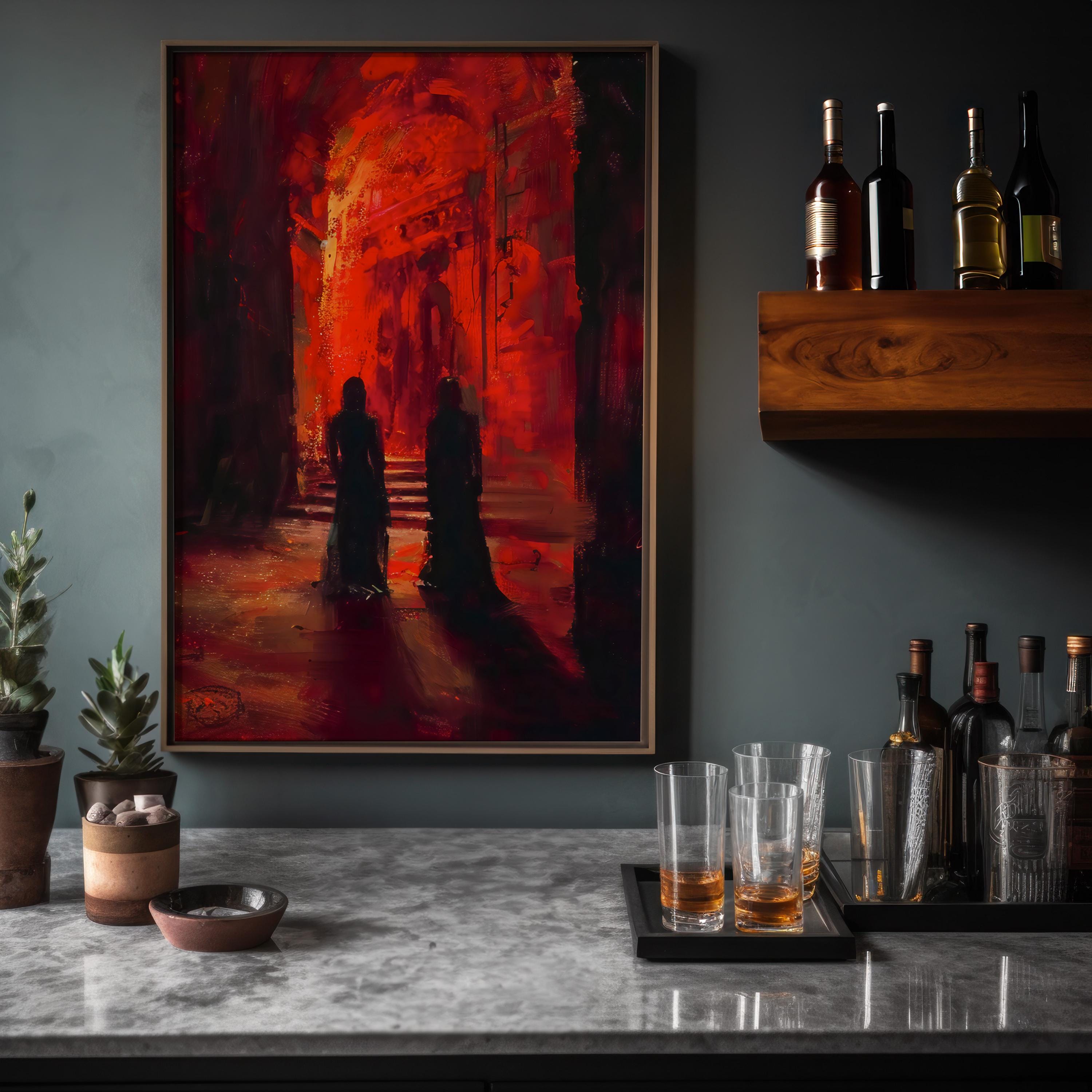 The Crimson Corridor: Mysterious Dark Hallway Art | Moody, Suspenseful & Eerie Wall Decor