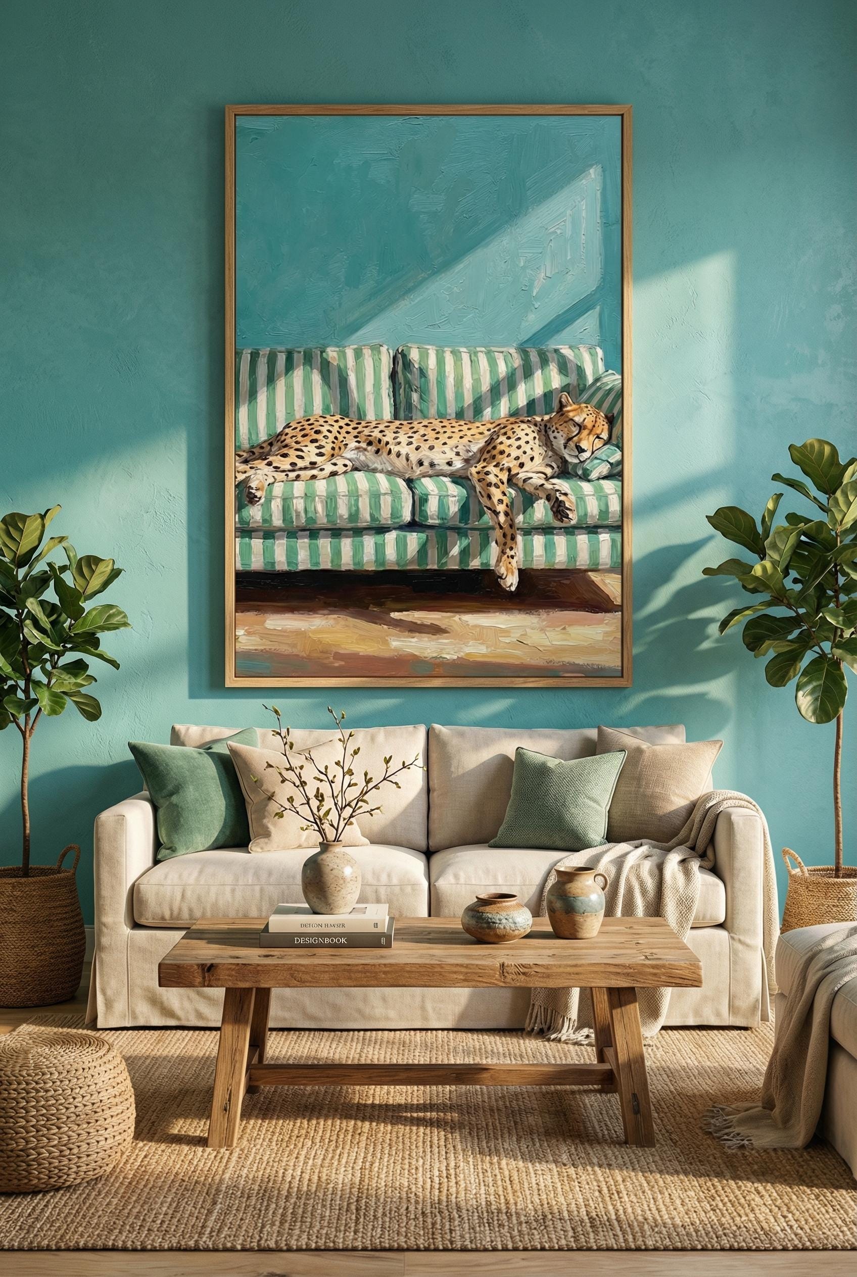 Cheetah Nap Art Print, Sofa Scene (Matte, Canvas, Framed)