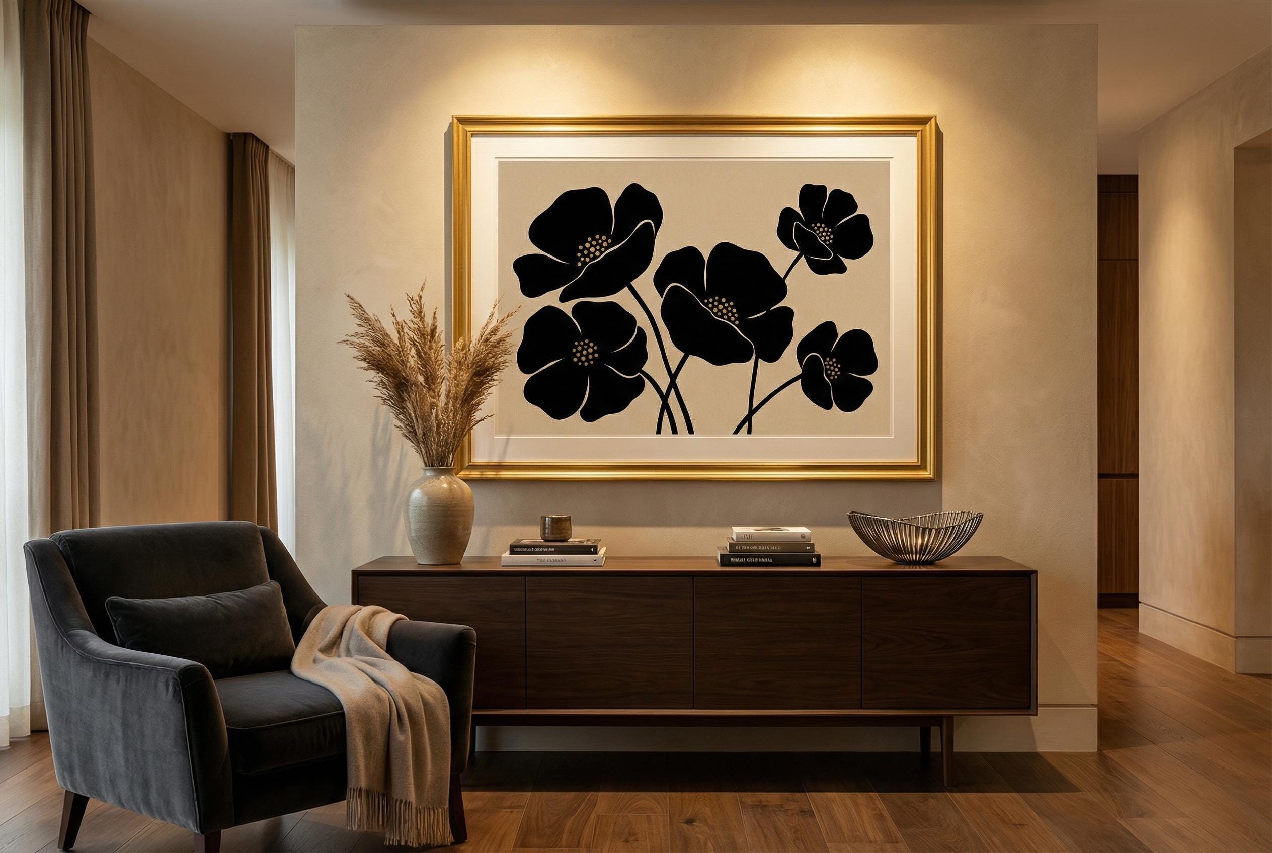 Minimalist Black Flowers Wall Art - Simple Floral Design