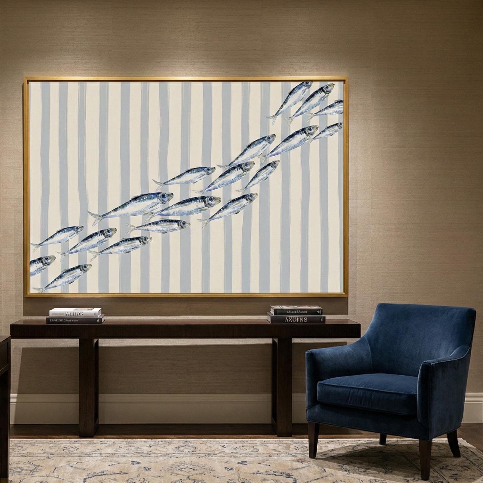 Sardine Blue Lines Wall Art - Greece Inspired Home Decor