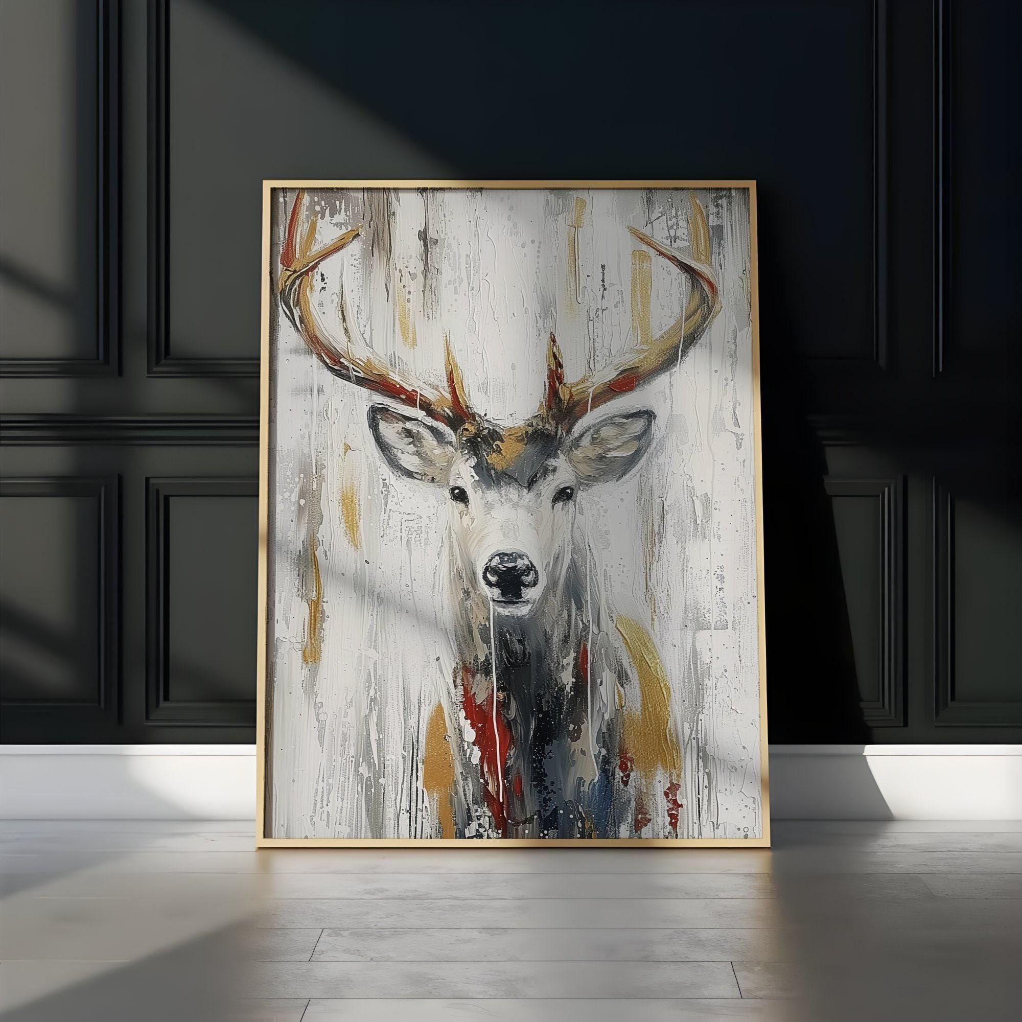 Serene Deer Canvas, Abstract Forest Art (Modern Wall Decor)