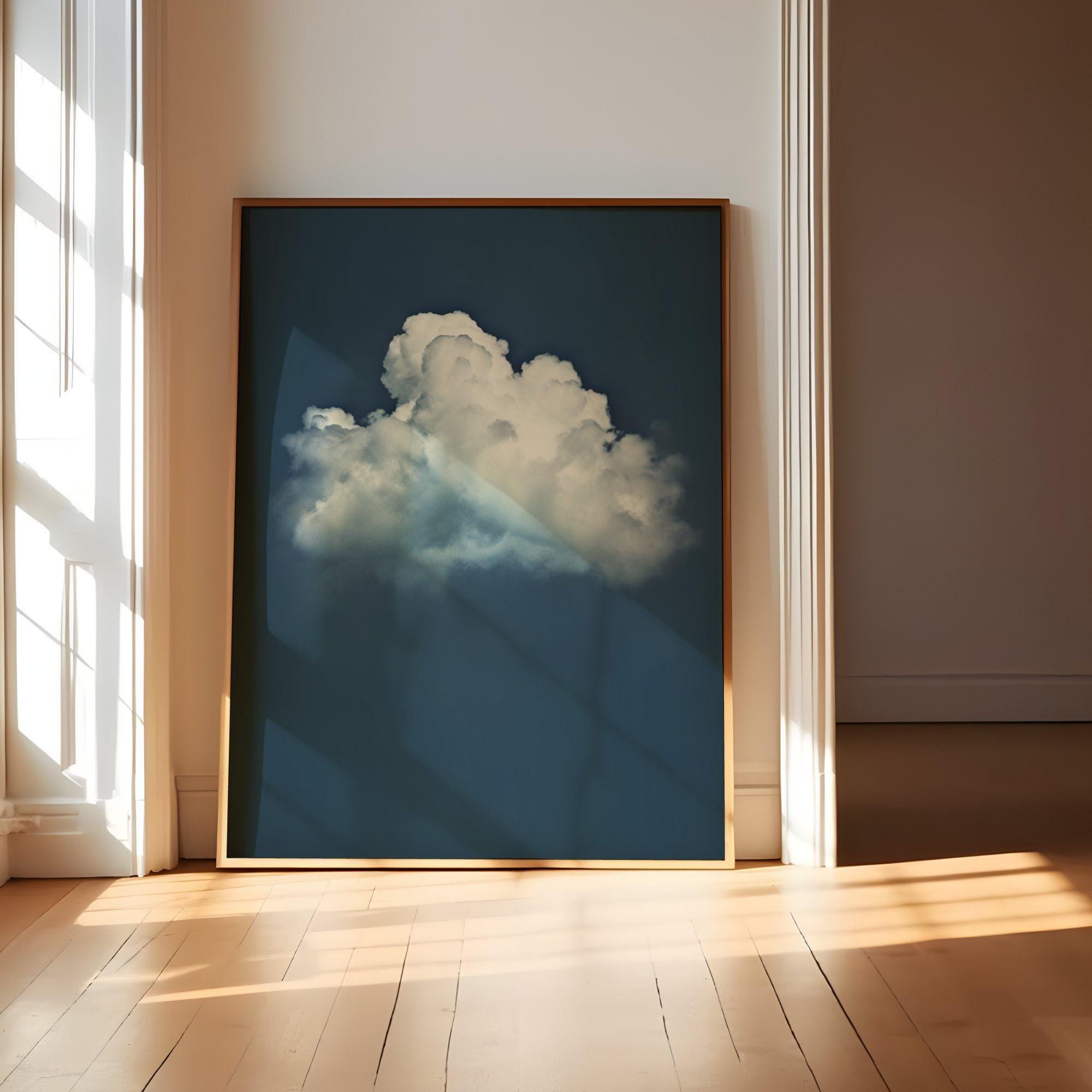 Moody Blue Sky Wall Art - Minimalist Solitary Cloud Print