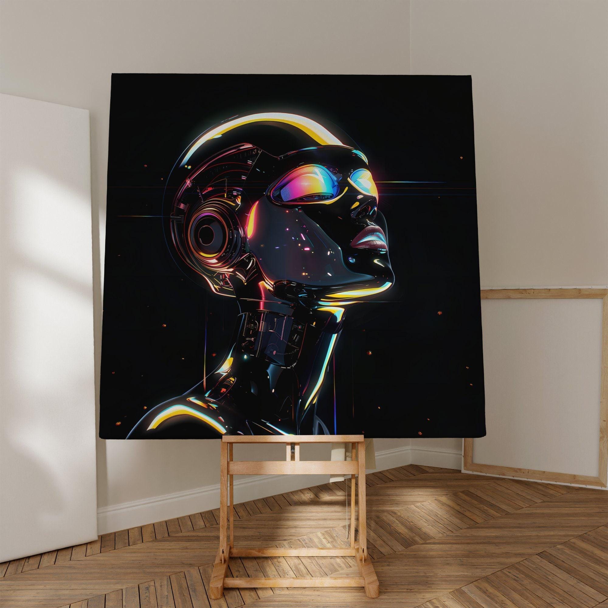 Android's Contemplation Wall Art: Minimalist Celestial Canvas Print