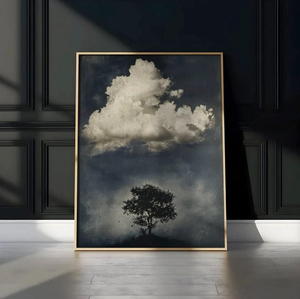 Vintage Cloud Wall Art: Soft Moody Sky - Modern Farmhouse Decor